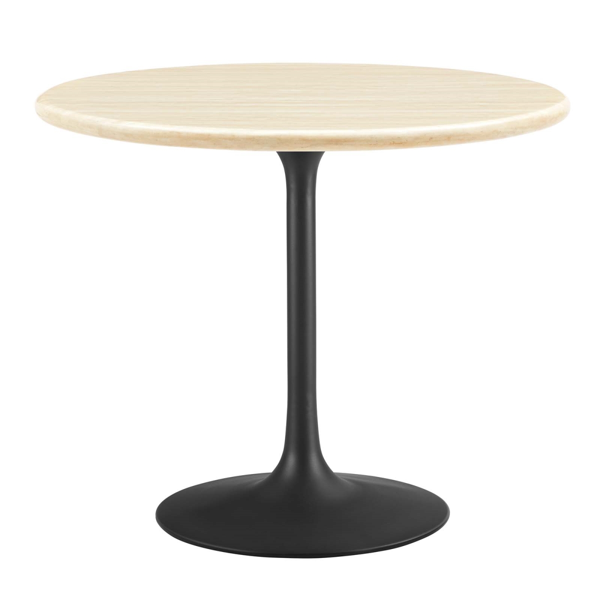 EEI-6750-BLK-TRA 36 in. Lippa Round Artificial Travertine Dining Table, Black & Travertine