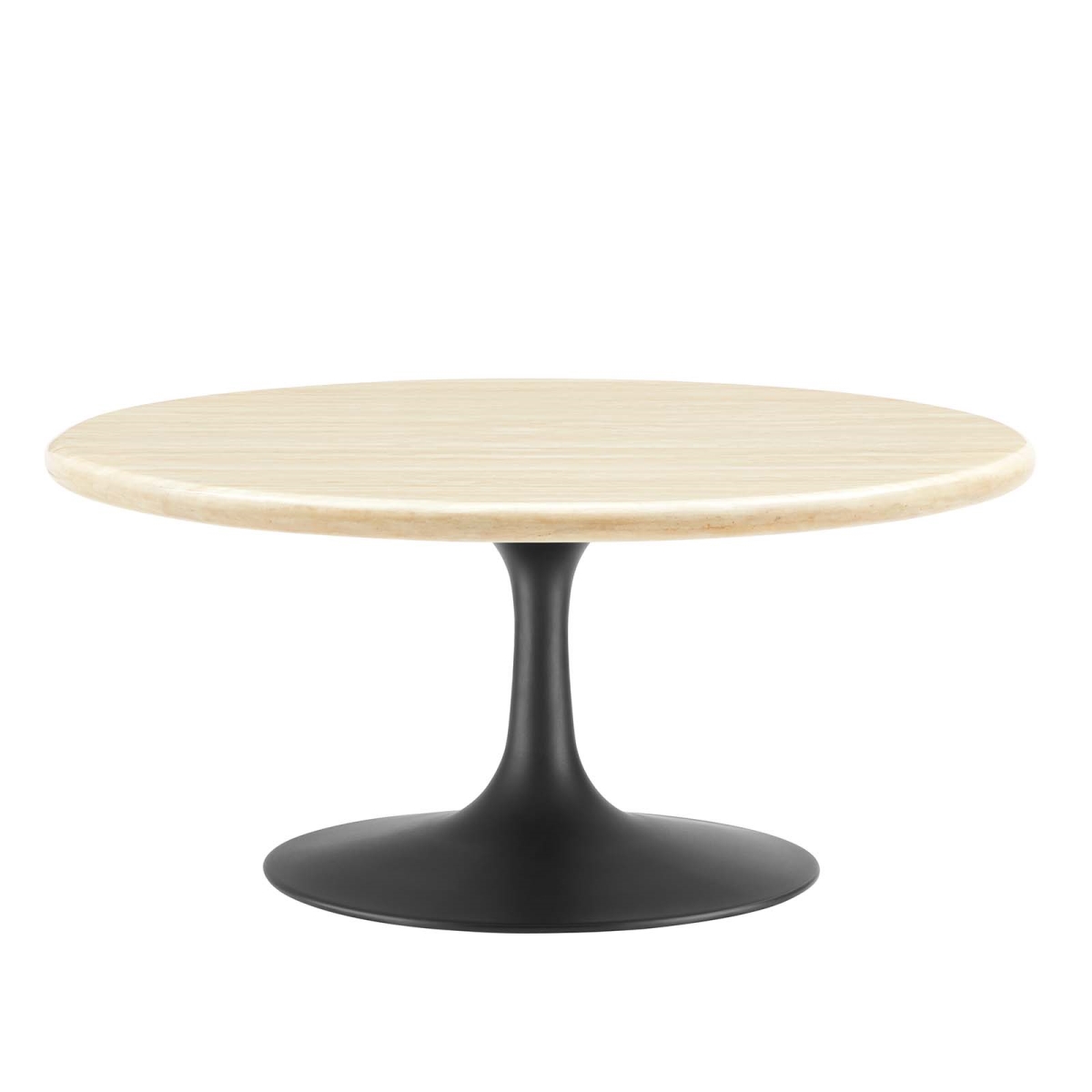 EEI-6751-BLK-TRA 36 in. Lippa Round Artificial Travertine Coffee Table, Black & Travertine