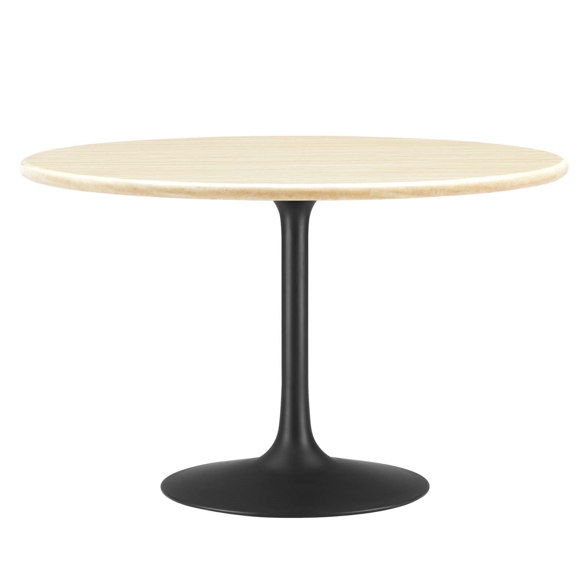 EEI-6755-BLK-TRA 48 in. Lippa Round Artificial Travertine Dining Table, Black & Travertine