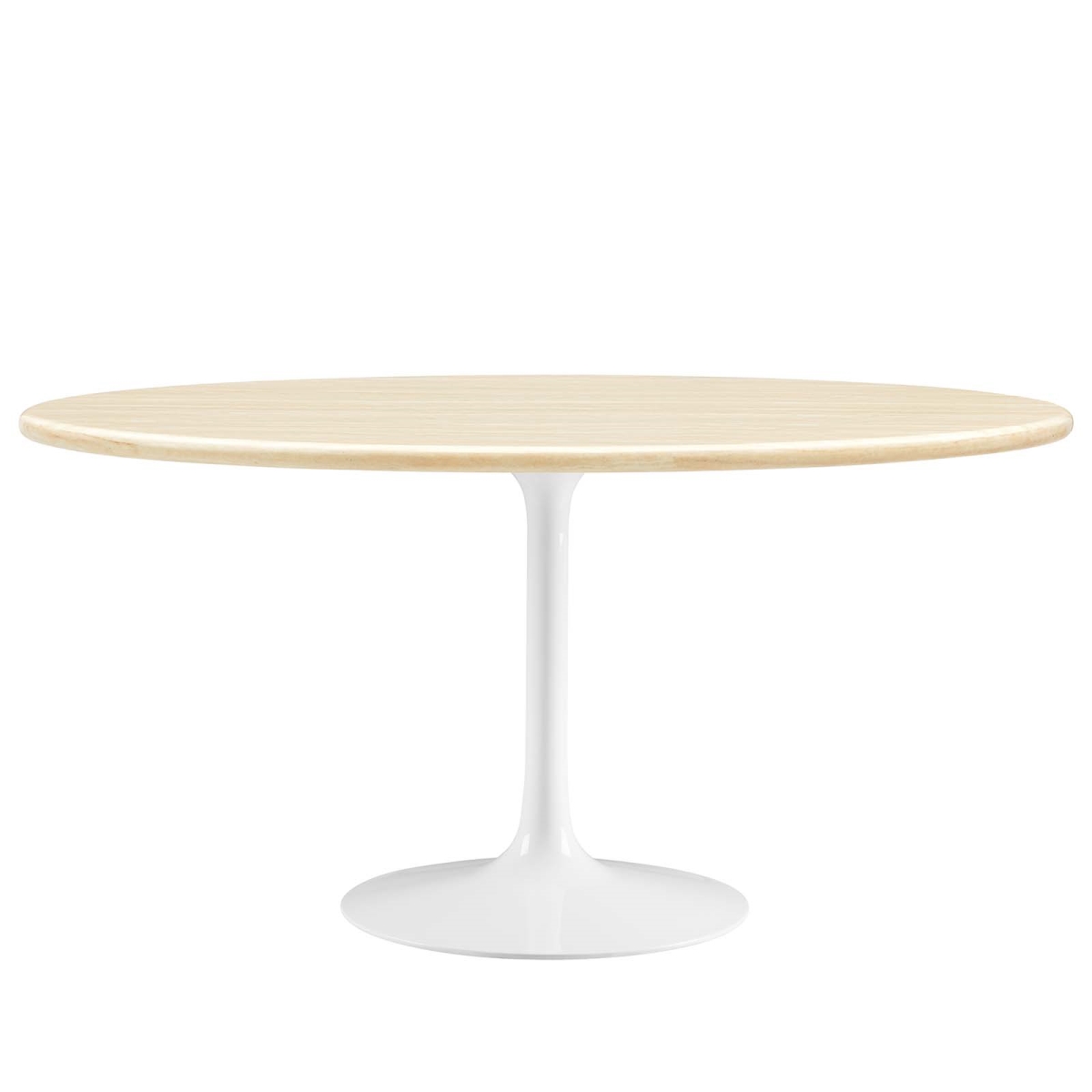 EEI-6757-WHI-TRA 60 in. Lippa Oval Artificial Travertine Dining Table, White & Traventine