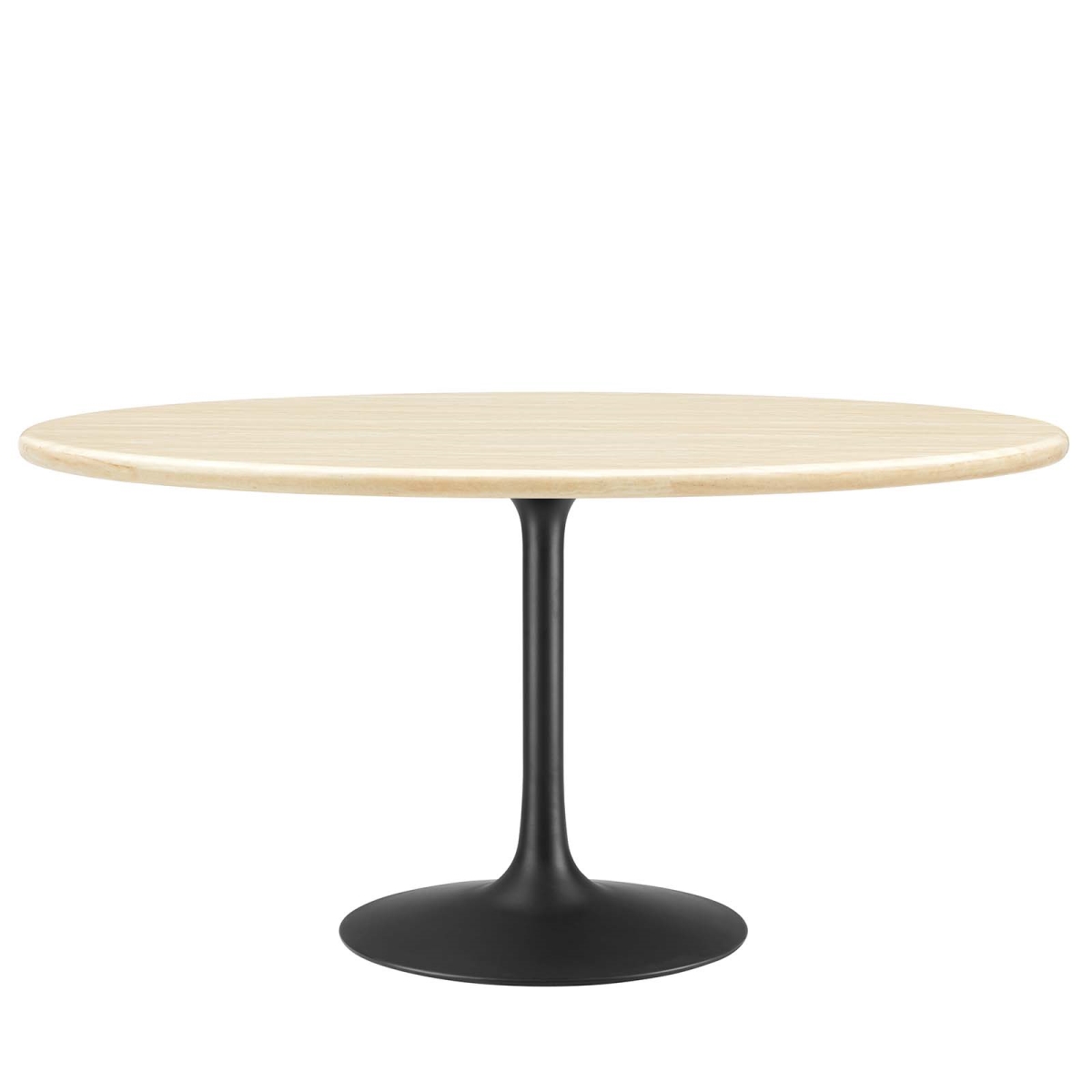 EEI-6758-BLK-TRA 60 in. Lippa Oval Artificial Travertine Dining Table, Black & Travertine