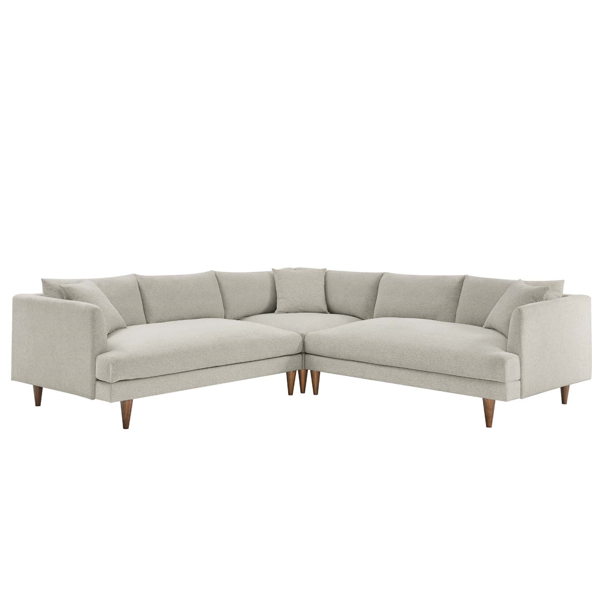 EEI-6613-HEI Zoya Down Filled Overstuffed 3 Piece Sectional Sofa, Heathered Weave Ivory