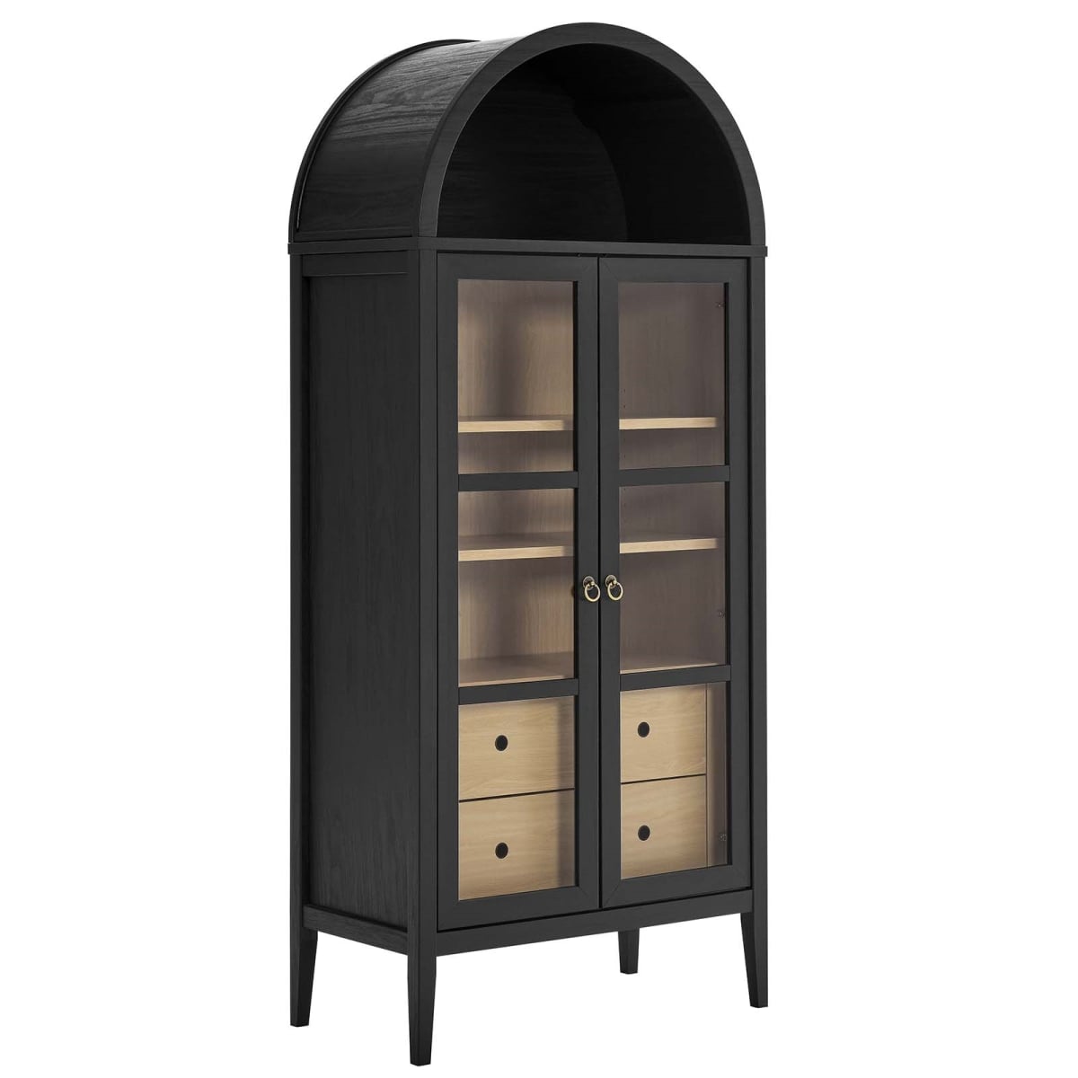 EEI-6639-BLK-OAK Nolan Tall Arched Storage Display Cabinet, Black & Oak