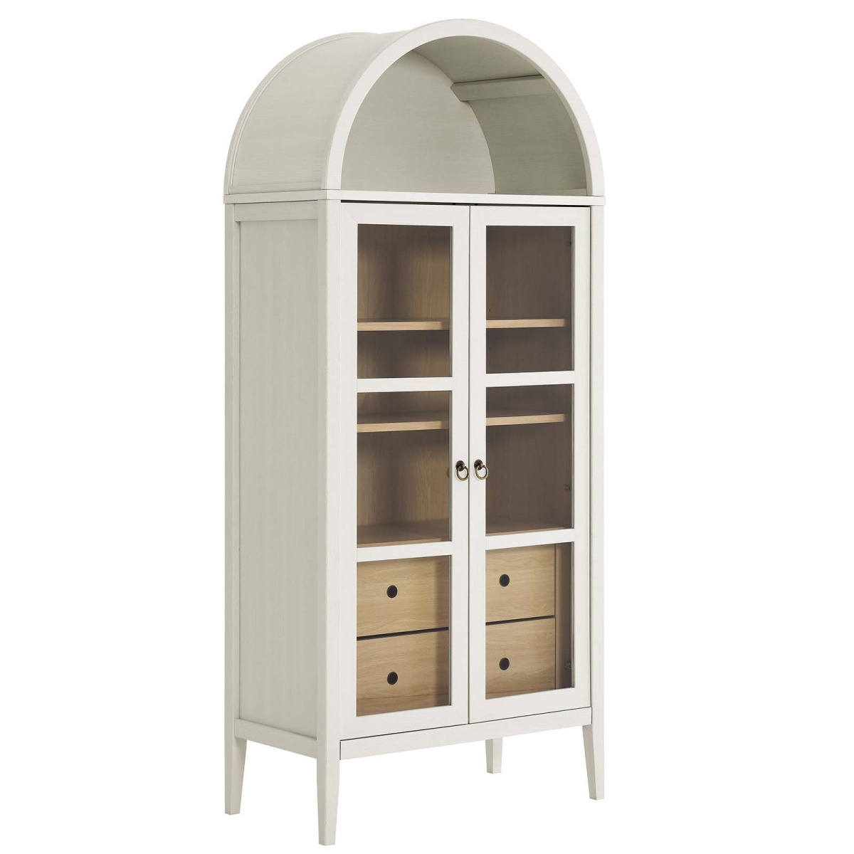 EEI-6639-WHI-OAK Nolan Tall Arched Storage Display Cabinet, White & Oak