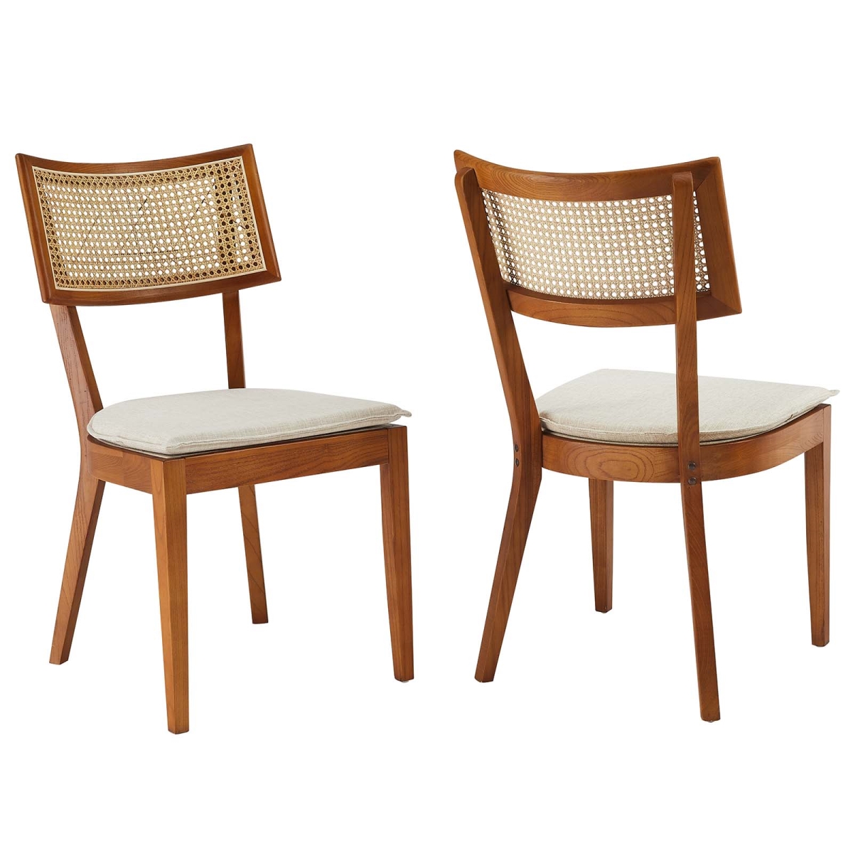 EEI-6080-WAL-BEI Caledonia Fabric Upholstered Wood Dining Chair, Walnut & Beige - Set of 2