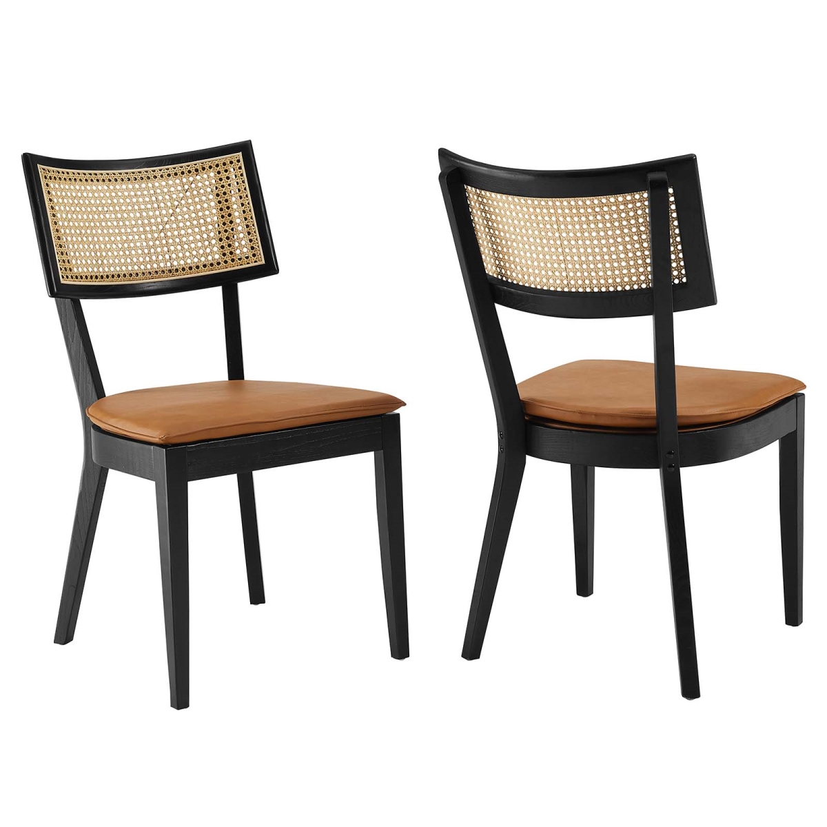 EEI-6732-BLK-TAN Caledonia Vegan Leather Upholstered Wood Dining Chairs, Black & Tan - Set of 2