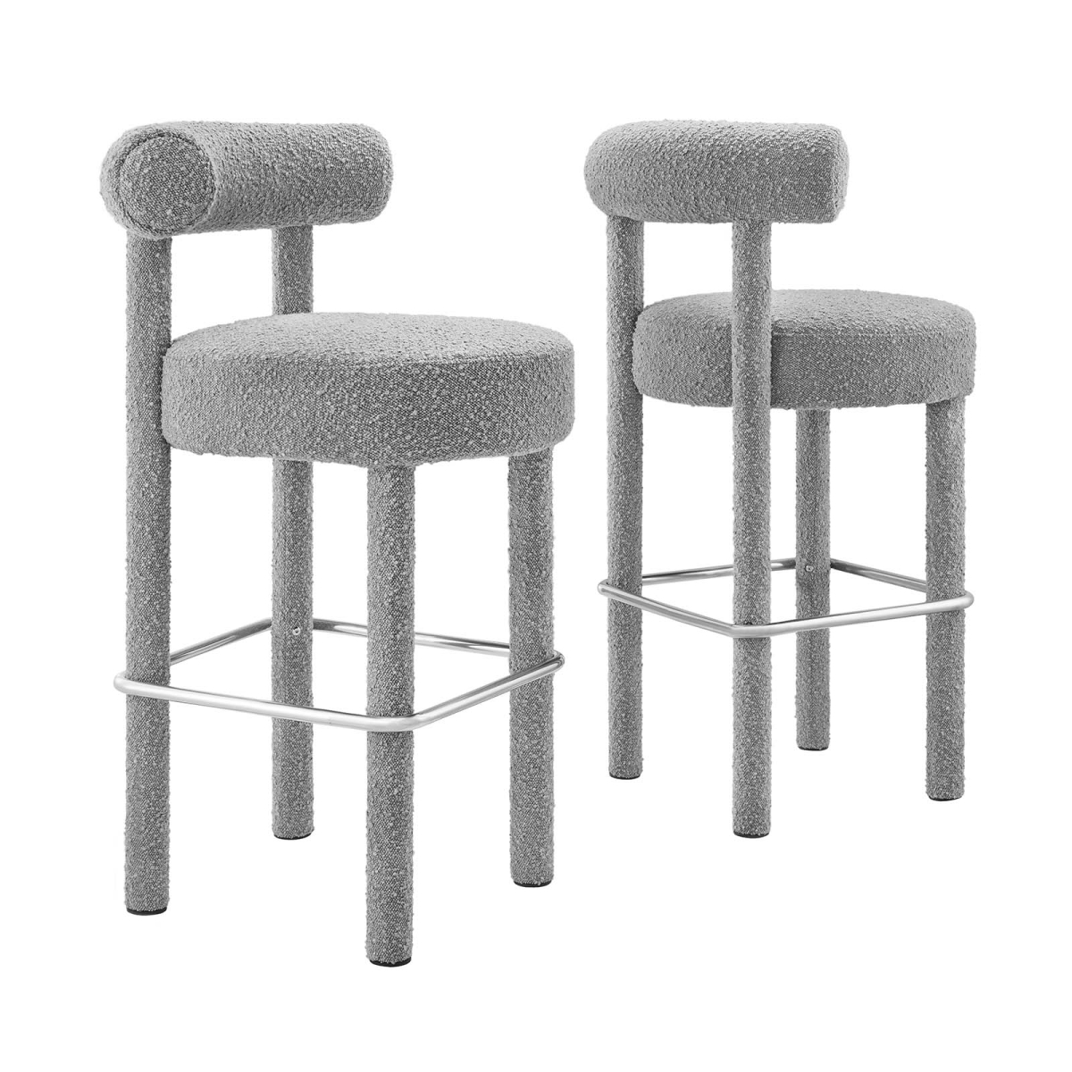 Picture of Modway Furniture EEI-6709-LGR-SLV Toulouse Boucle Fabric Bar Stool&#44; Light Gray & Silver - Set of 2