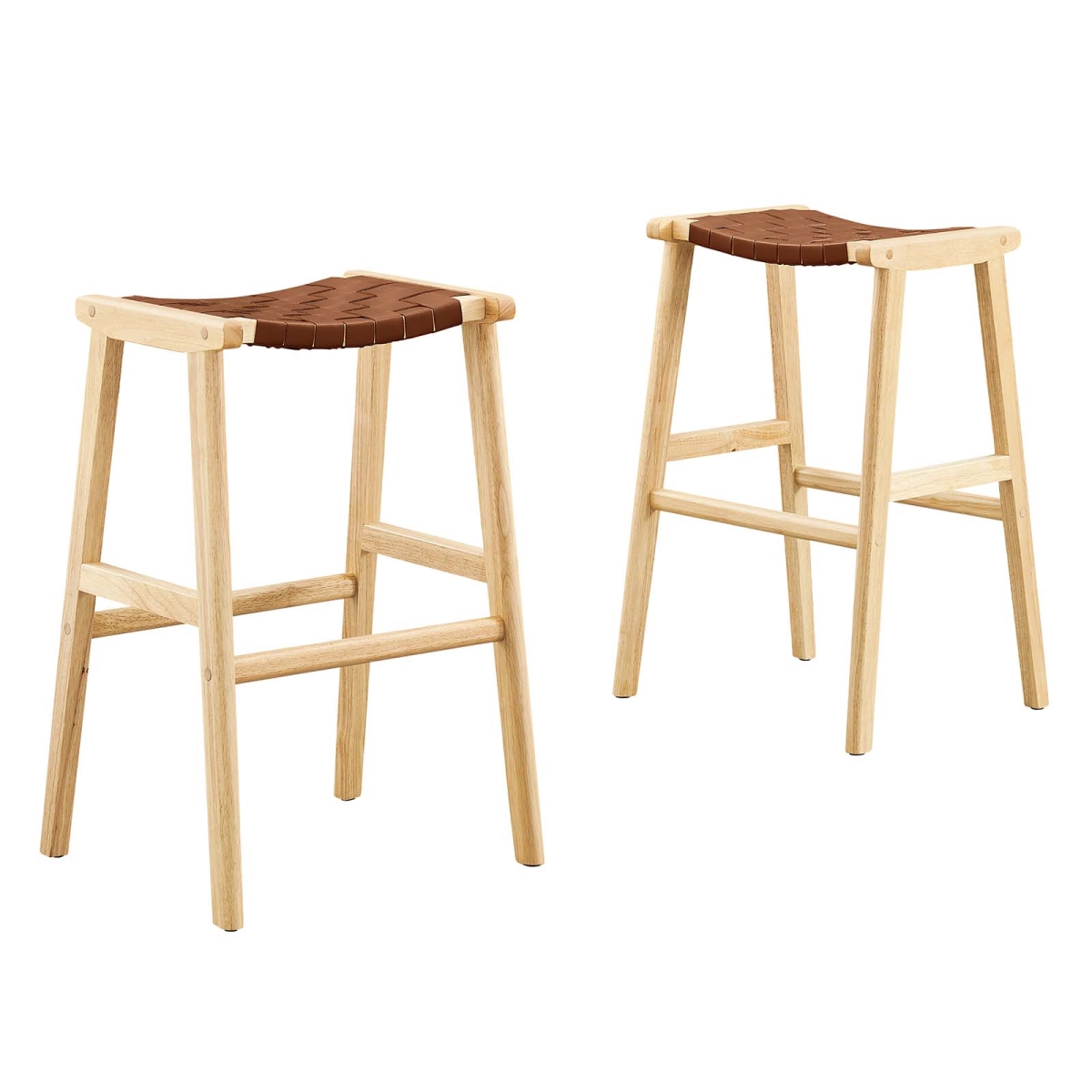 Picture of Modway Furniture EEI-6549-NAT-BRN Saoirse Faux Leather Wood Bar Stool&#44; Natural & Brown - Set of 2