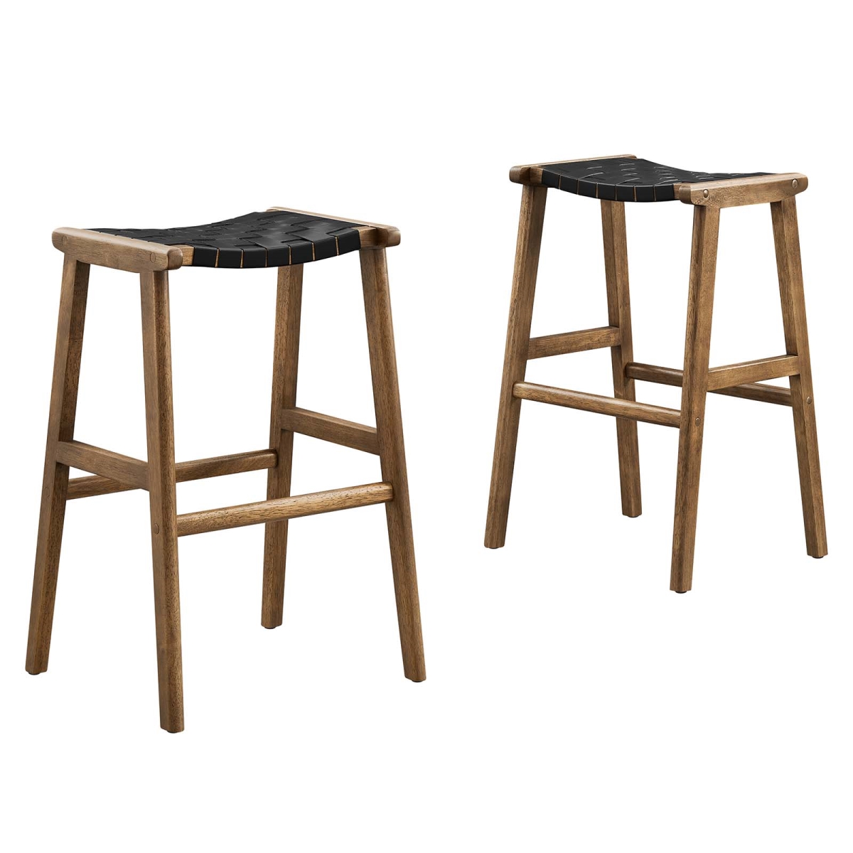 Picture of Modway Furniture EEI-6549-WAL-BLK Saoirse Faux Leather Wood Bar Stool&#44; Walnut & Black - Set of 2