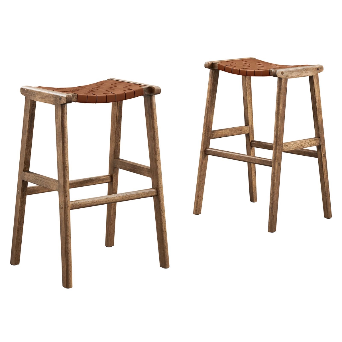 Picture of Modway Furniture EEI-6549-WAL-BRN Saoirse Faux Leather Wood Bar Stool&#44; Walnut & Brown - Set of 2