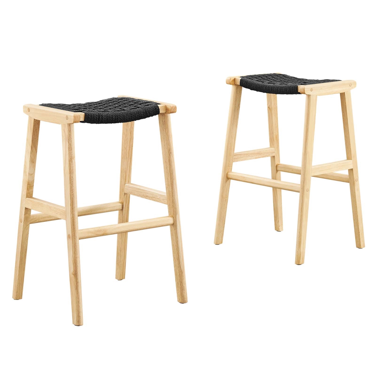 Picture of Modway Furniture EEI-6550-NAT-BLK Saoirse Woven Rope Wood Bar Stool&#44; Natural & Black - Set of 2