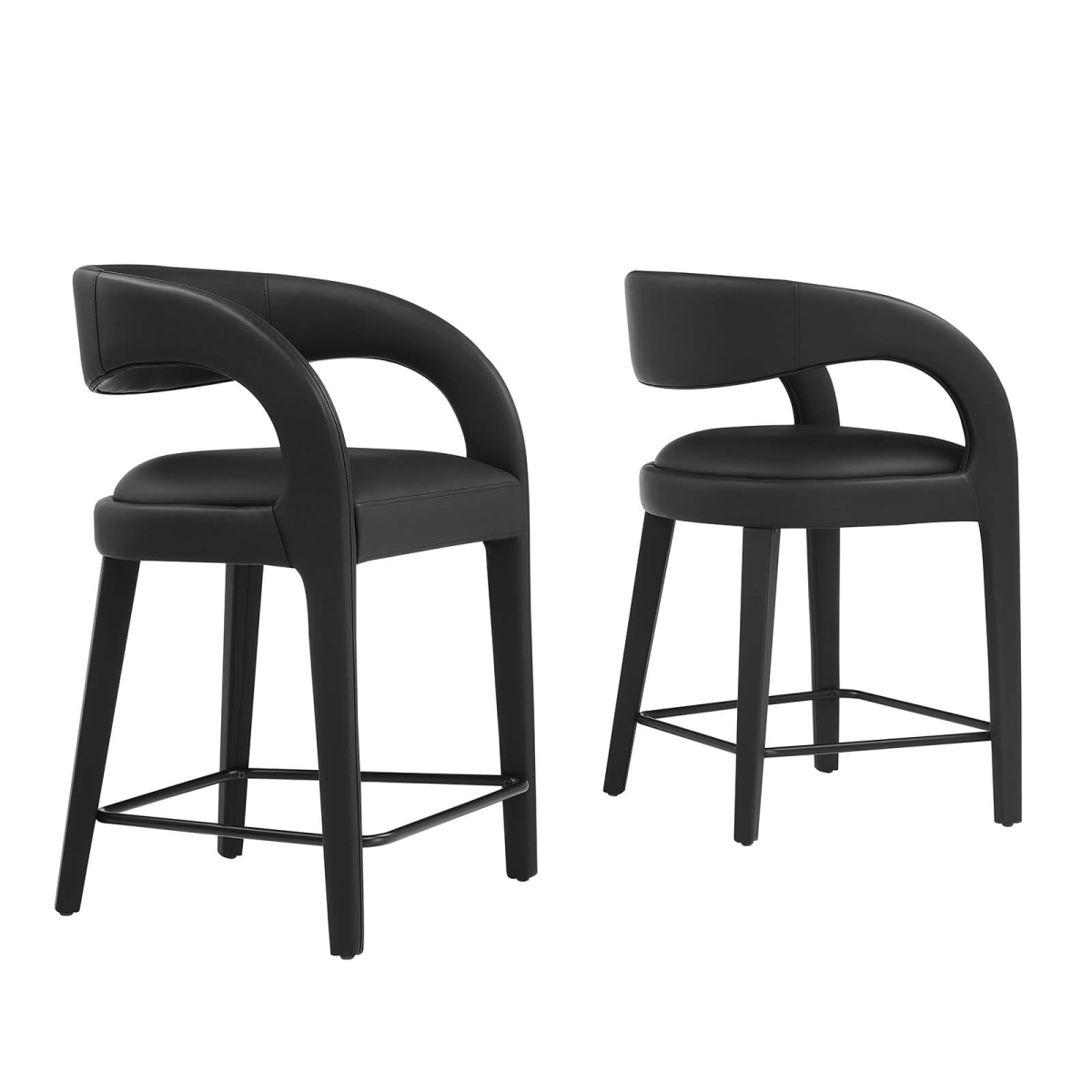 EEI-6564-BLK-BLK Pinnacle Vegan Leather Counter Stool, Black - Set of Two