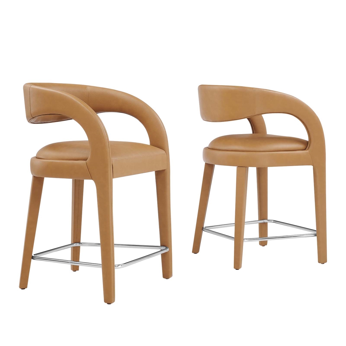 EEI-6564-TAN-SLV Pinnacle Vegan Leather Counter Stool, Tan & Silver - Set of Two