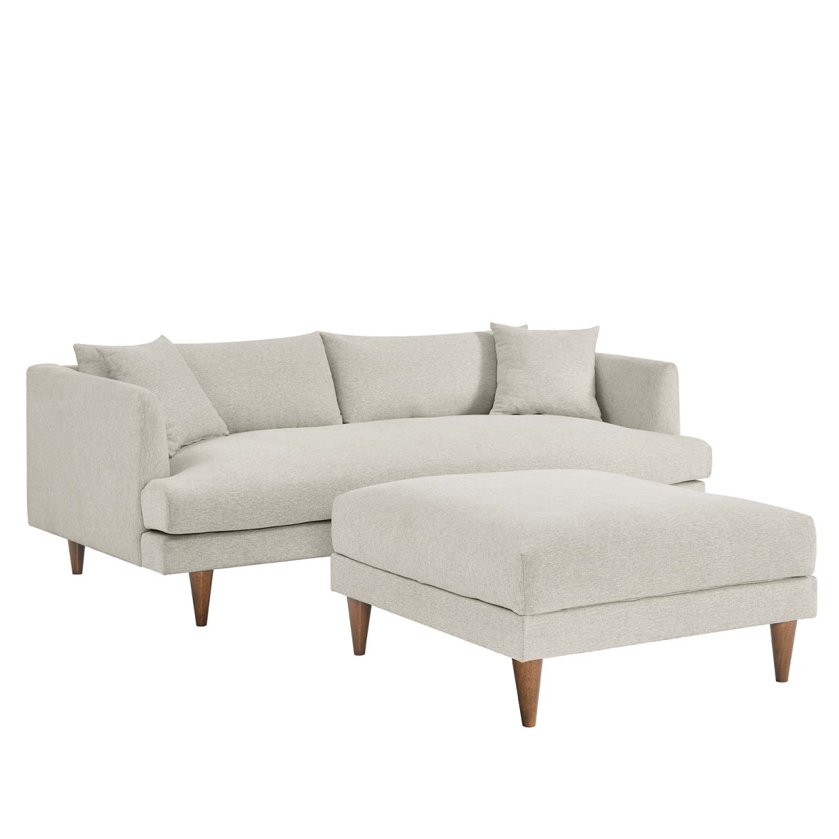EEI-6614-HEI Zoya Down Filled Overstuffed Sofa & Ottoman Set, Heathered Weave Ivory