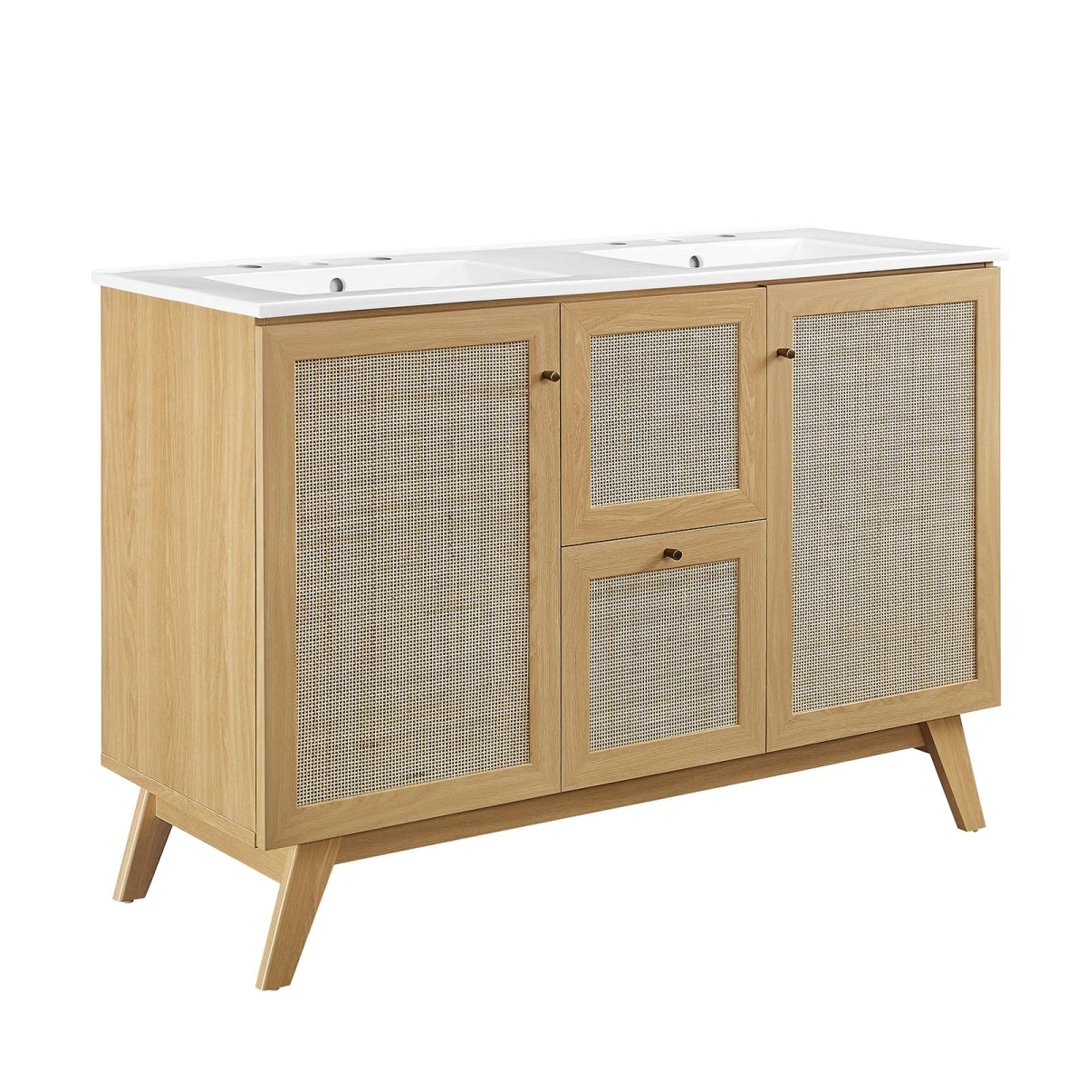 EEI-6721-OAK-WHI 48 in. Soma Double Sink Bathroom Vanity, Oak & White