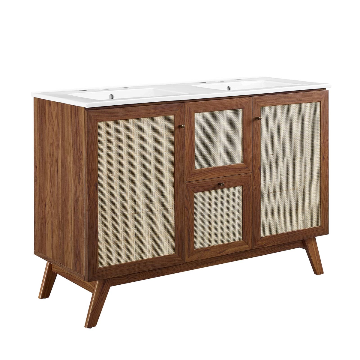 EEI-6721-WAL-WHI 48 in. Soma Double Sink Bathroom Vanity, Walnut & White