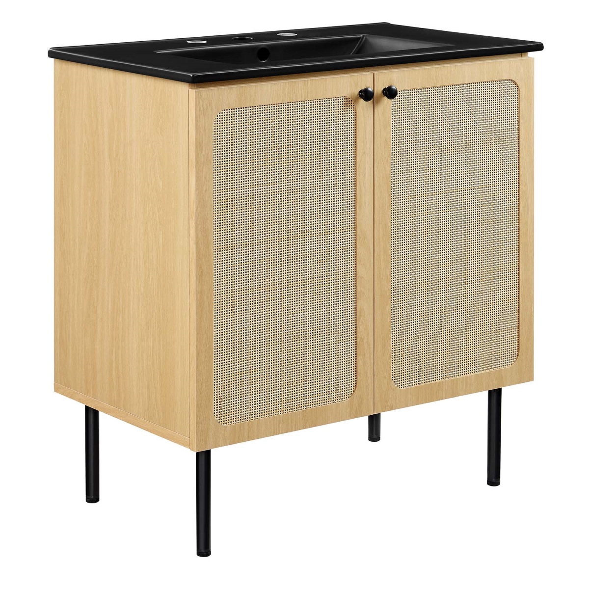 EEI-6696-OAK-BLK 30 in. Chaucer Bathroom Vanity, Oak & Black