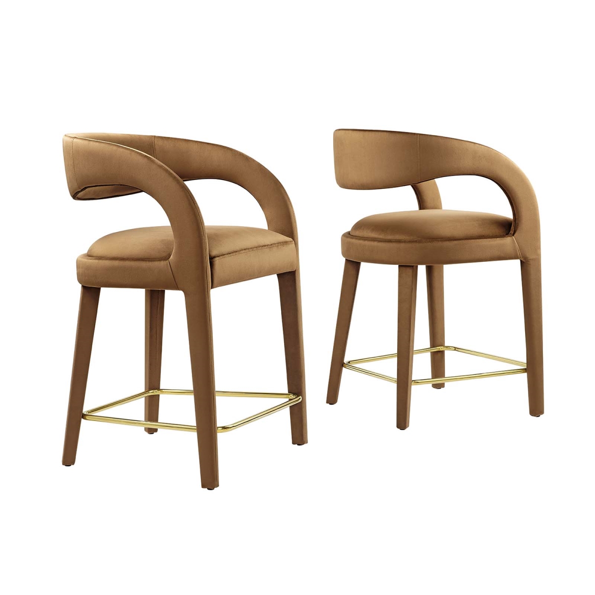 EEI-6566-BRN-GLD Pinnacle Performance Velvet Counter Stool, Brown & Gold - Set of Two