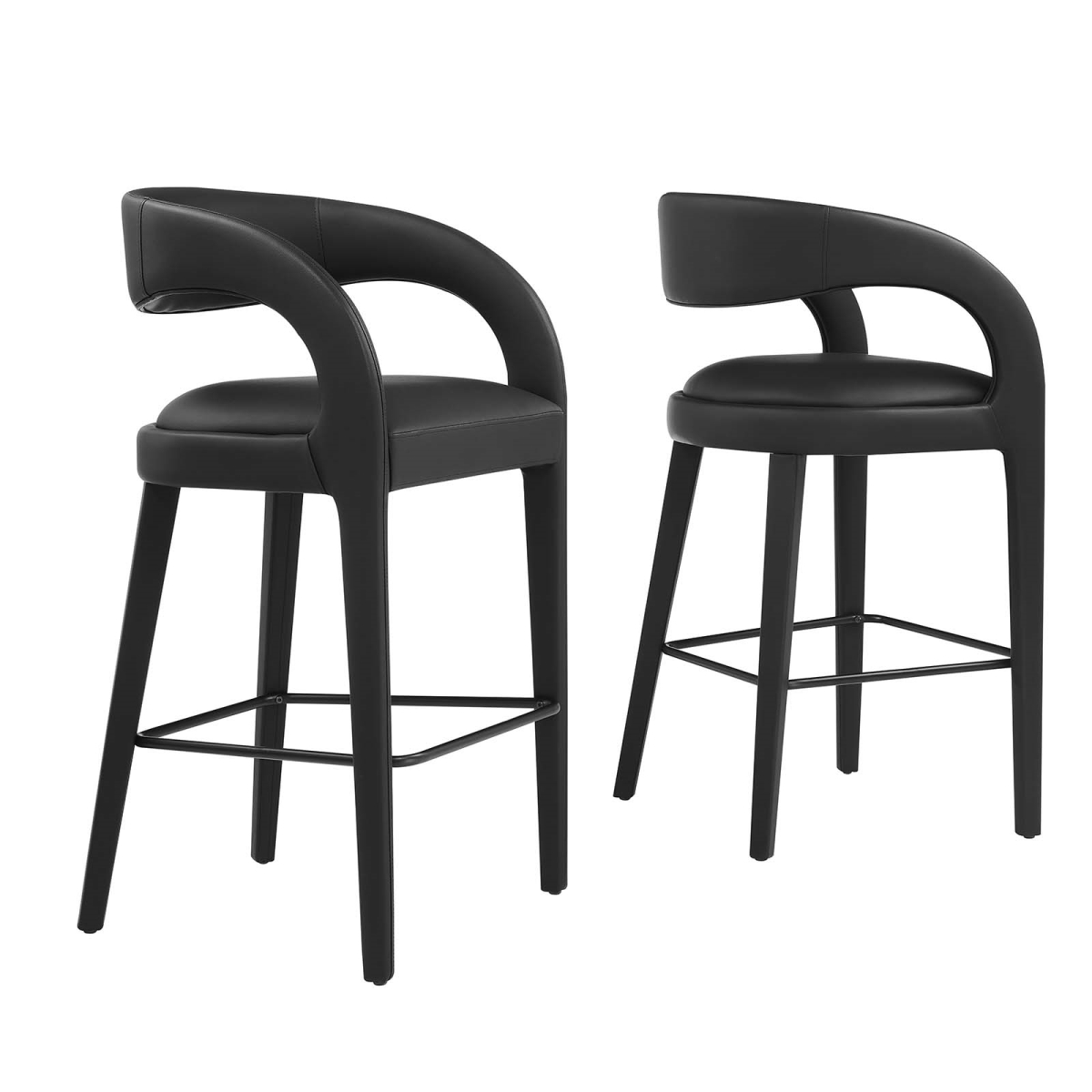 EEI-6567-BLK-BLK Pinnacle Vegan Leather Bar Stool, Black - Set of Two