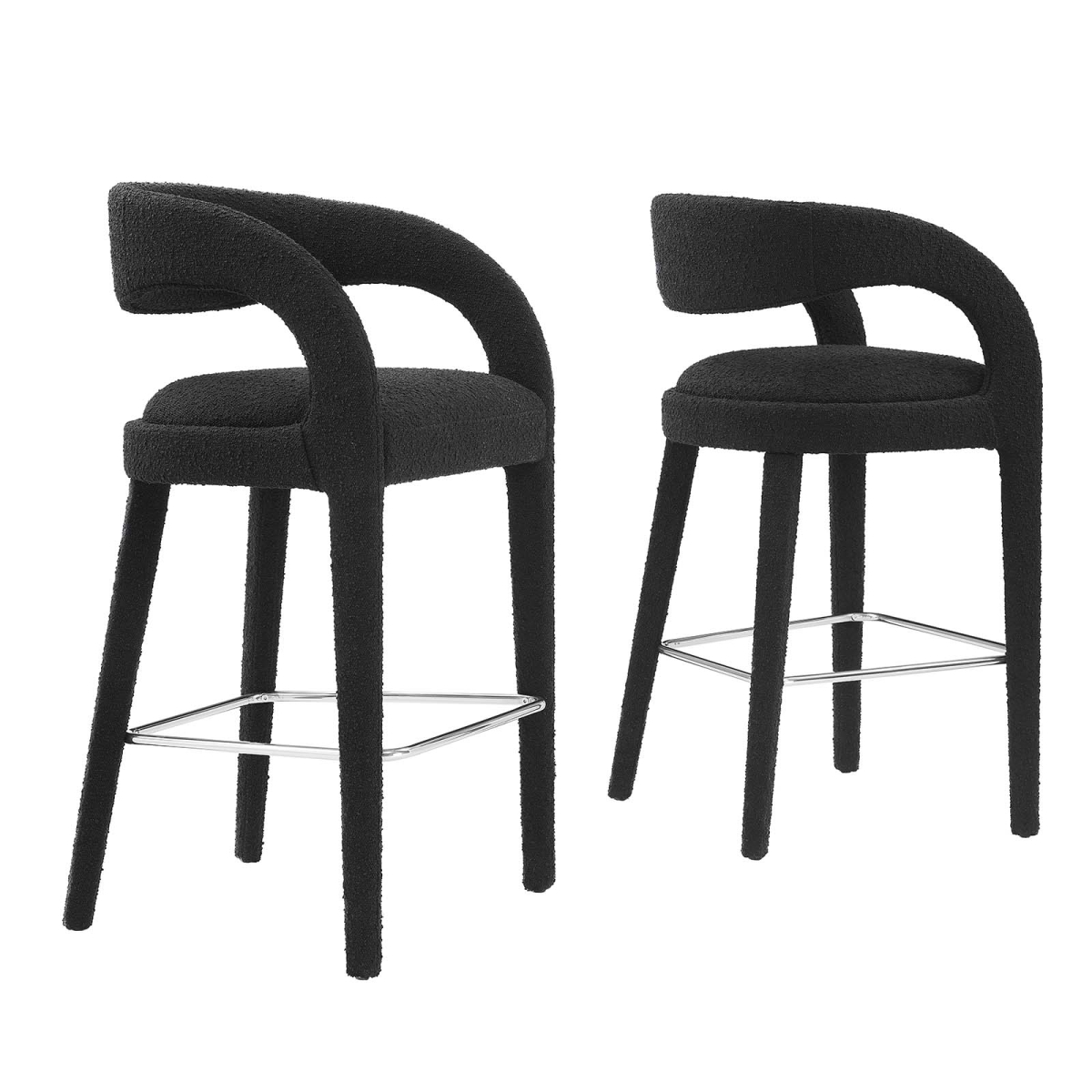 Picture of Modway Furniture EEI-6568-BLK-SLV Pinnacle Boucle Upholstered Bar Stool&#44; Black & Silver - Set of Two