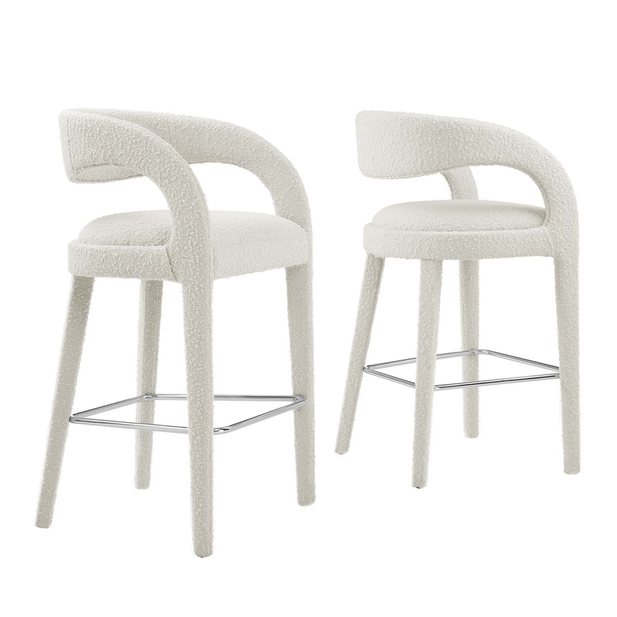Picture of Modway Furniture EEI-6568-IVO-SLV Pinnacle Boucle Upholstered Bar Stool&#44; Ivory & Silver - Set of Two