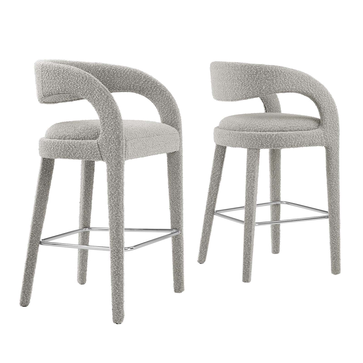 Picture of Modway Furniture EEI-6568-TAU-SLV Pinnacle Boucle Upholstered Bar Stool&#44; Taupe & Silver - Set of Two