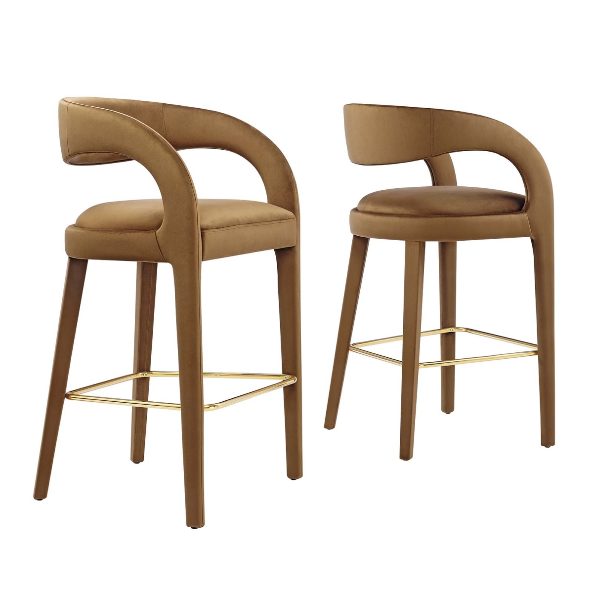 EEI-6569-BRN-GLD Pinnacle Performance Velvet Bar Stool, Brown & Gold - Set of Two