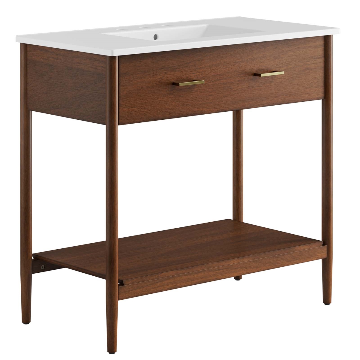 EEI-6822-WAL-WHI 36 in. Zaire Bathroom Vanity, Walnut & White