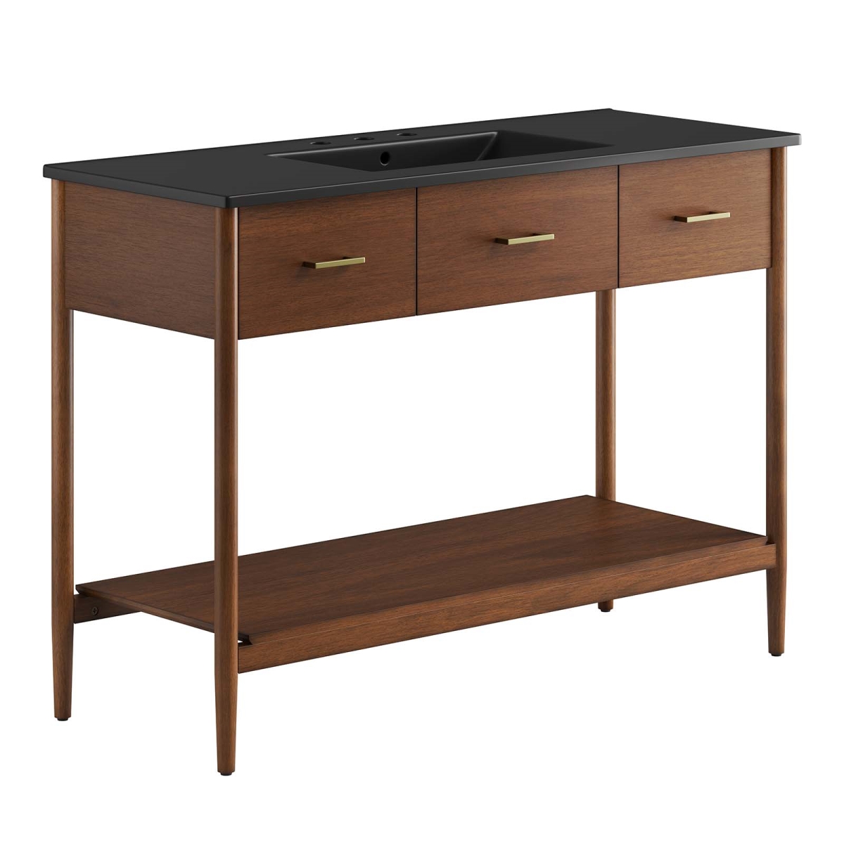 EEI-6825-WAL-BLK 48 in. Zaire Single Sink Bathroom Vanity, Walnut & Black