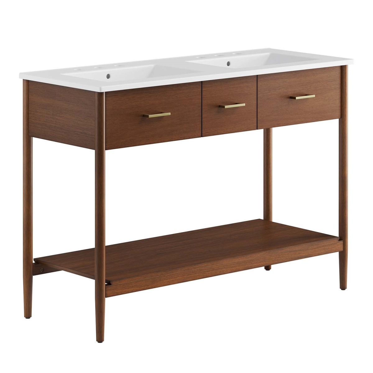 EEI-6826-WAL-WHI 48 in. Zaire Double Sink Bathroom Vanity, Walnut & White