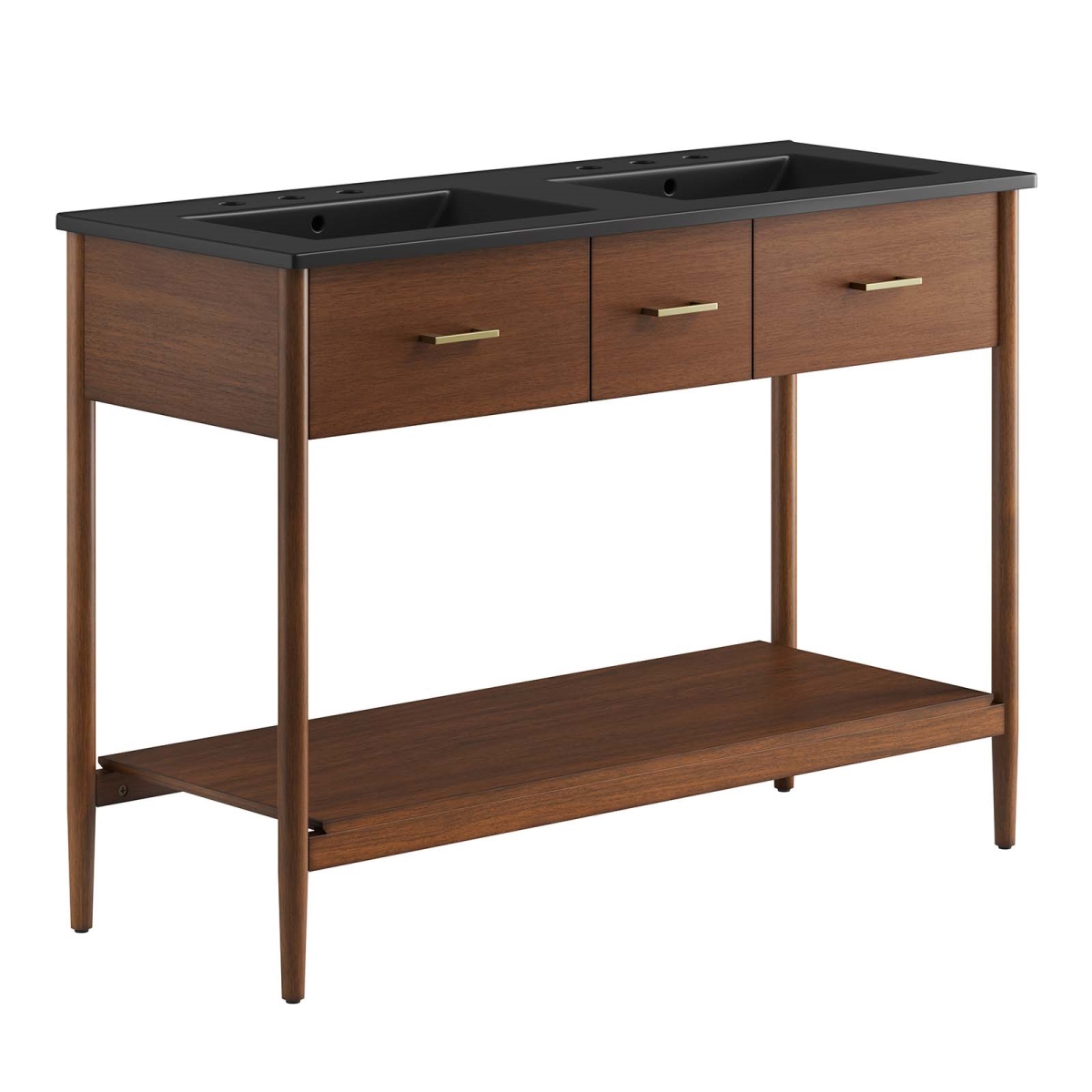 EEI-6827-WAL-BLK 48 in. Zaire Double Sink Bathroom Vanity, Walnut & Black