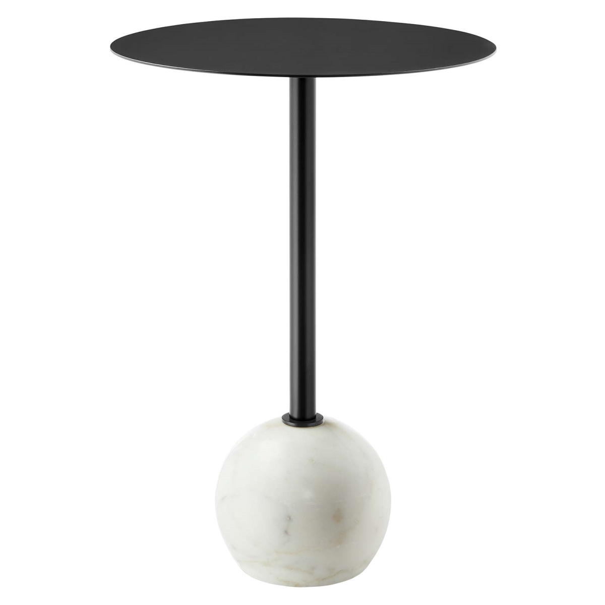EEI-6606-WHI-BLK Aliza Round White Marble Side Table, White & Black