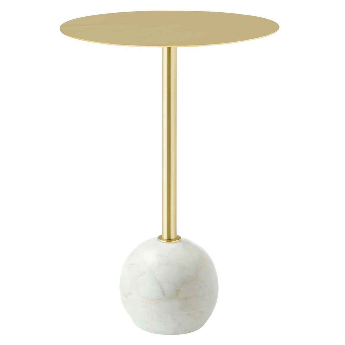 EEI-6606-WHI-BRA Aliza Round White Marble Side Table, White & Brass