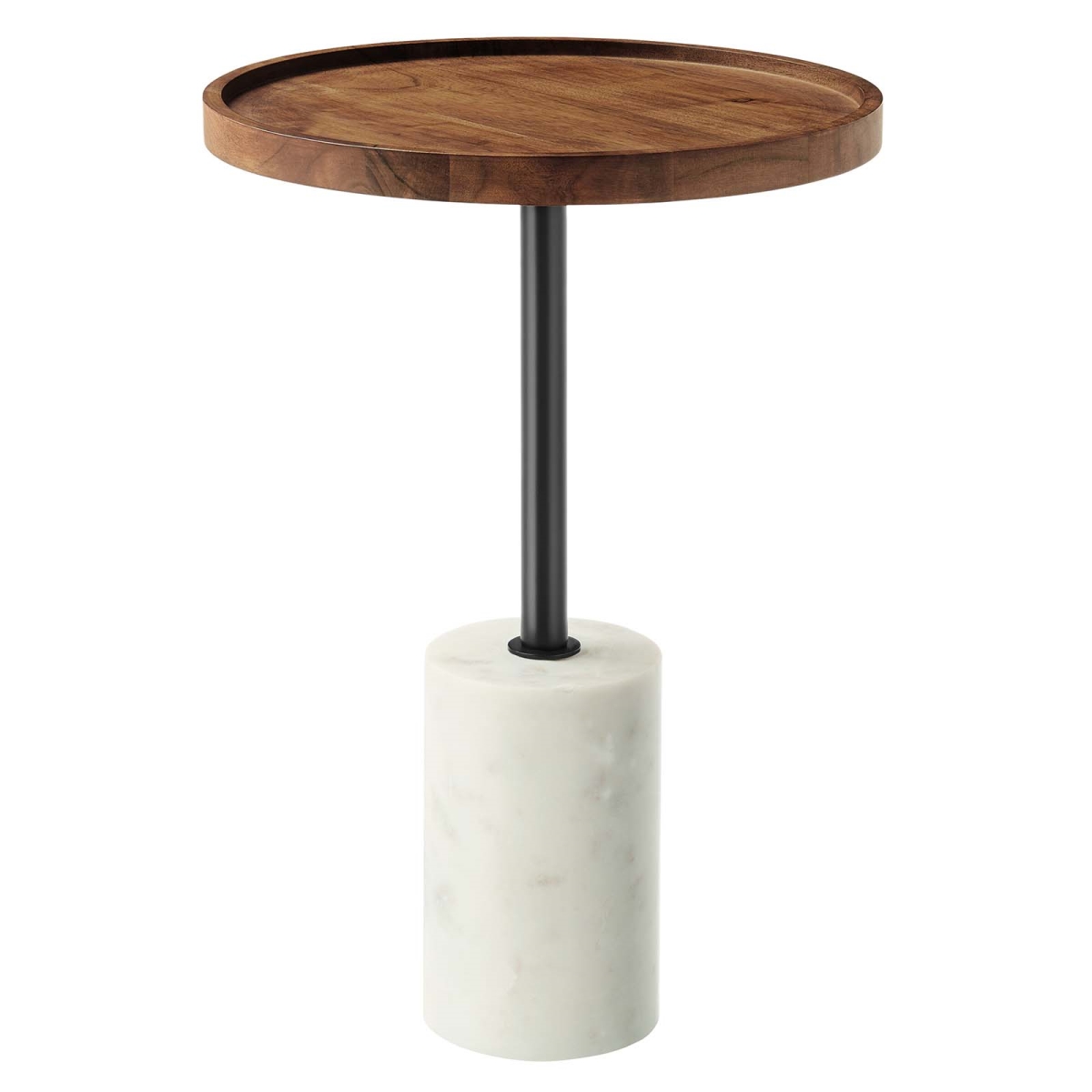 EEI-6607-WHI-LOC Amina Round Acacia Wood Side Table, White & Light Oak
