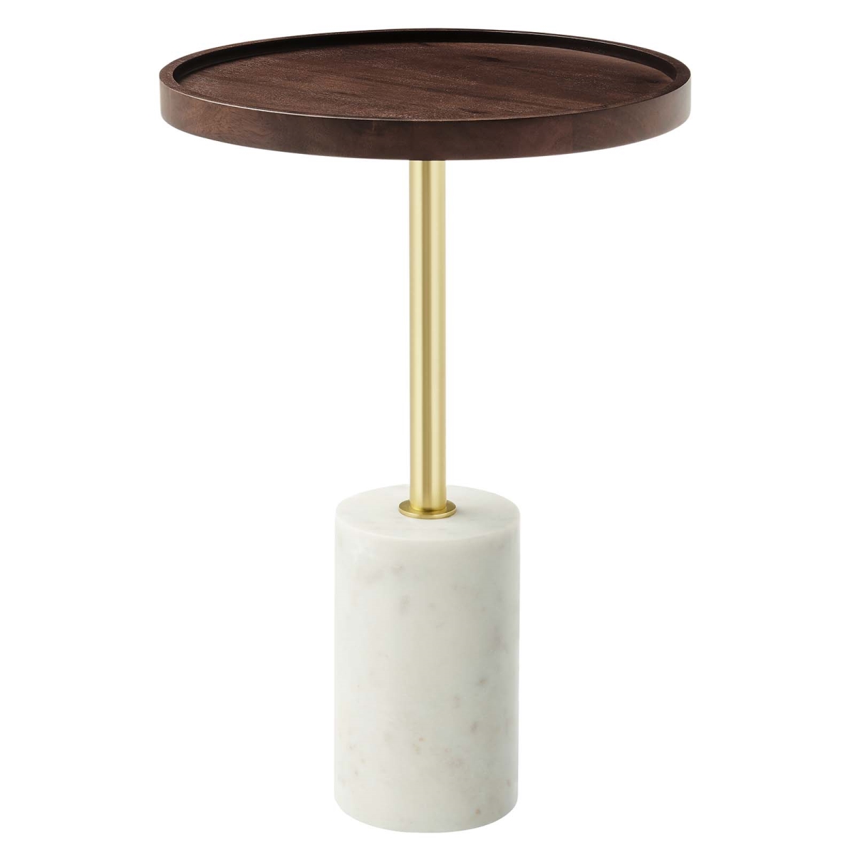 EEI-6607-WHI-WAC Amina Round Acacia Wood Side Table, White & Walnut