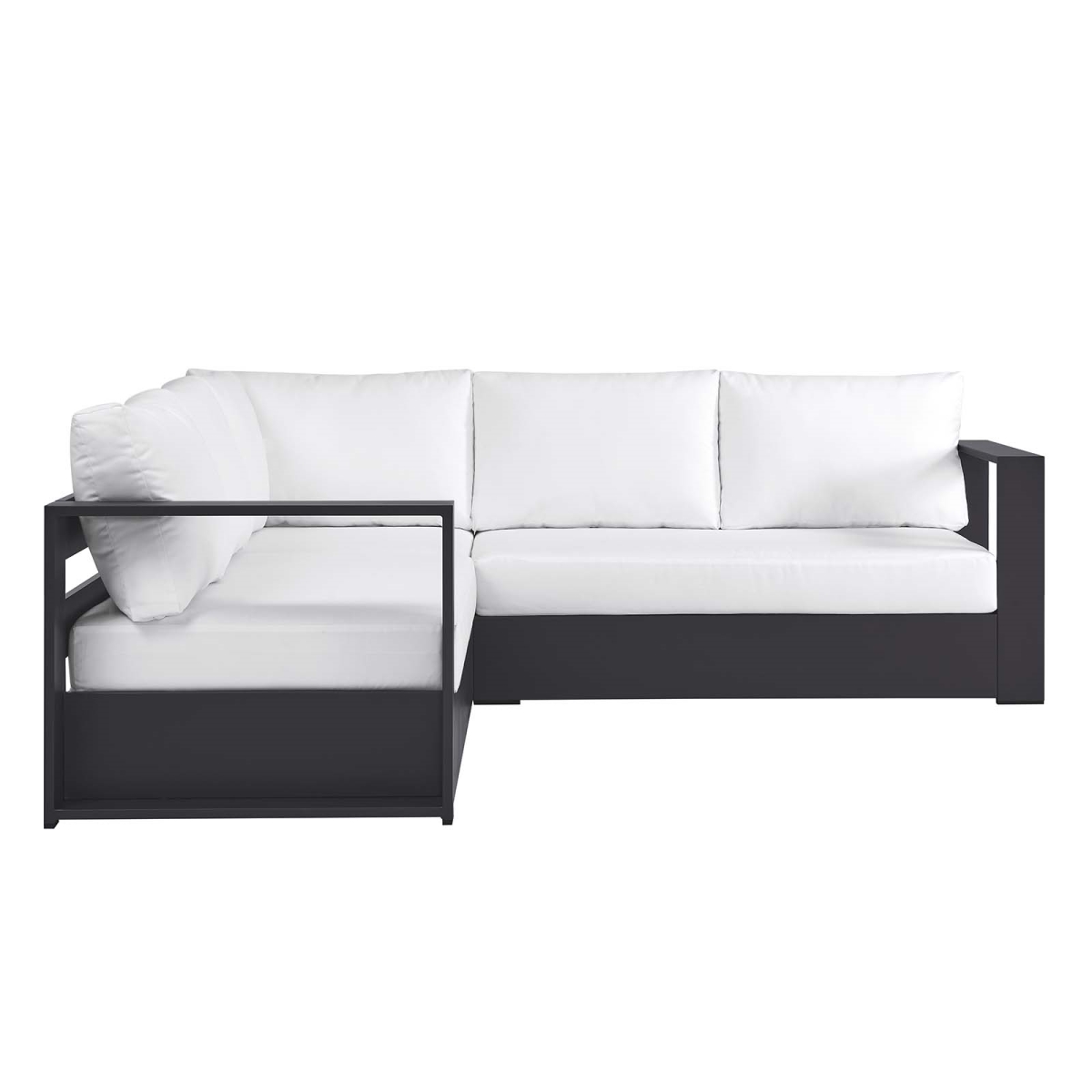EEI-6668-GRY-WHI Tahoe Outdoor Patio Powder-Coated Aluminum 3 Piece Sectional Sofa Set, Gray & White