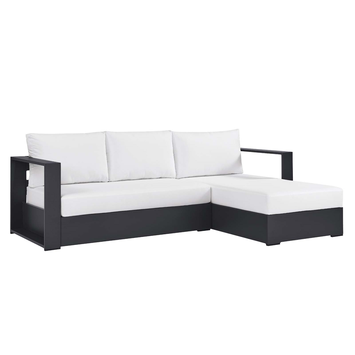 EEI-6669-GRY-WHI Tahoe Outdoor Patio Powder-Coated Aluminum 2 Piece Right-Facing Chaise Sectional Sofa Set, Gray & White