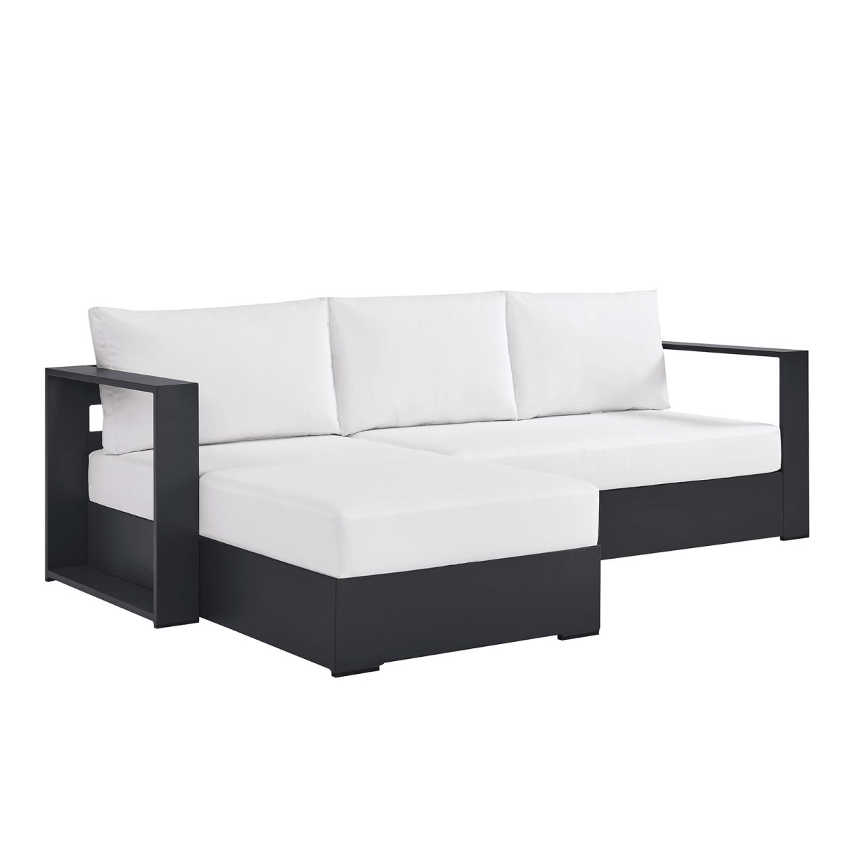 EEI-6670-GRY-WHI Tahoe Outdoor Patio Powder-Coated Aluminum 2 Piece Left-Facing Chaise Sectional Sofa Set, Gray & White