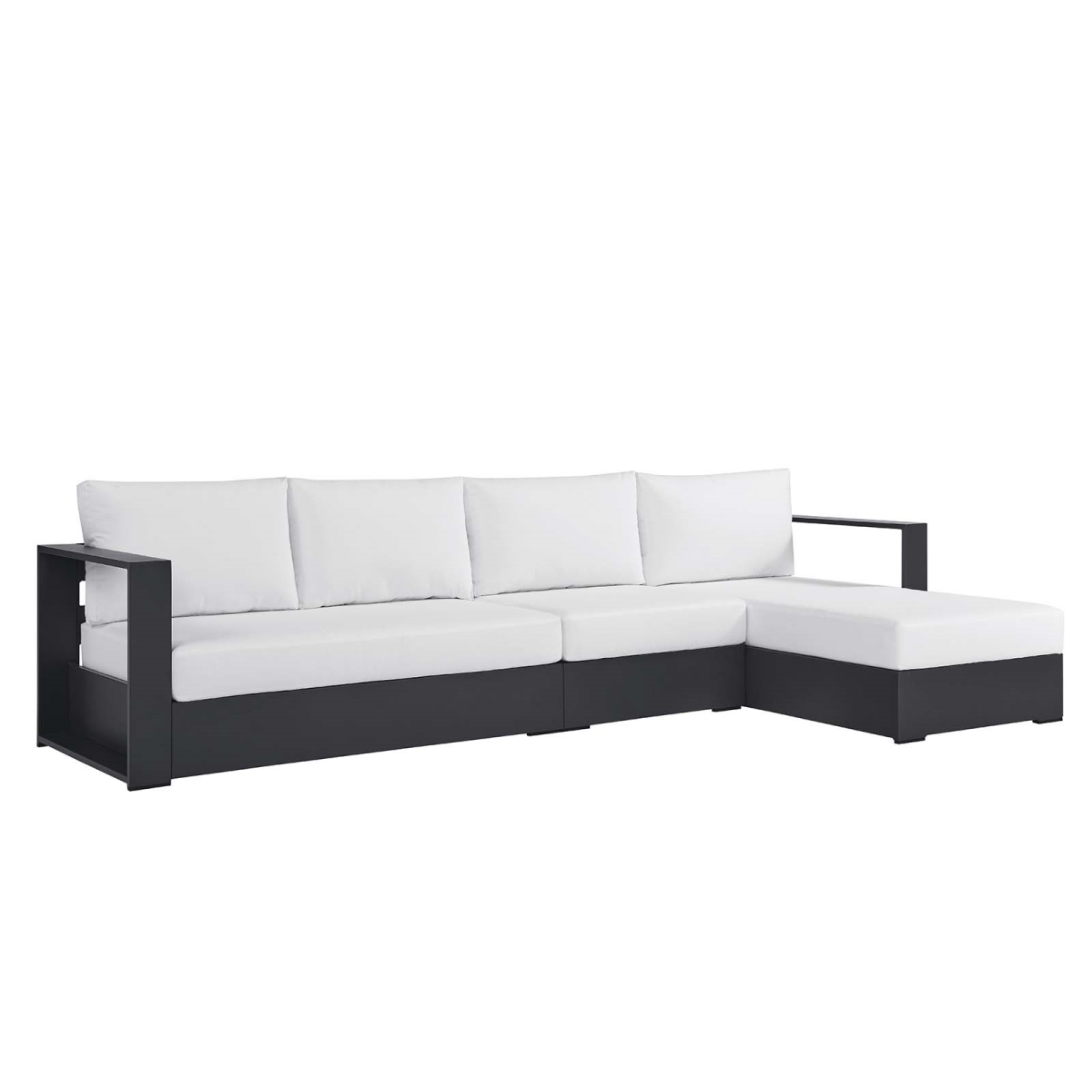EEI-6671-GRY-WHI Tahoe Outdoor Patio Powder-Coated Aluminum 3 Piece Right-Facing Chaise Sectional Sofa Set, Gray & White