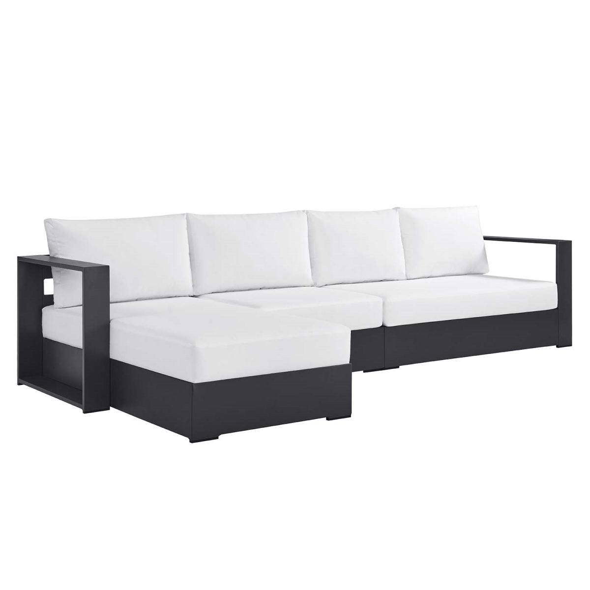 EEI-6672-GRY-WHI Tahoe Outdoor Patio Powder-Coated Aluminum 3 Piece Left-Facing Chaise Sectional Sofa Set, Gray & White