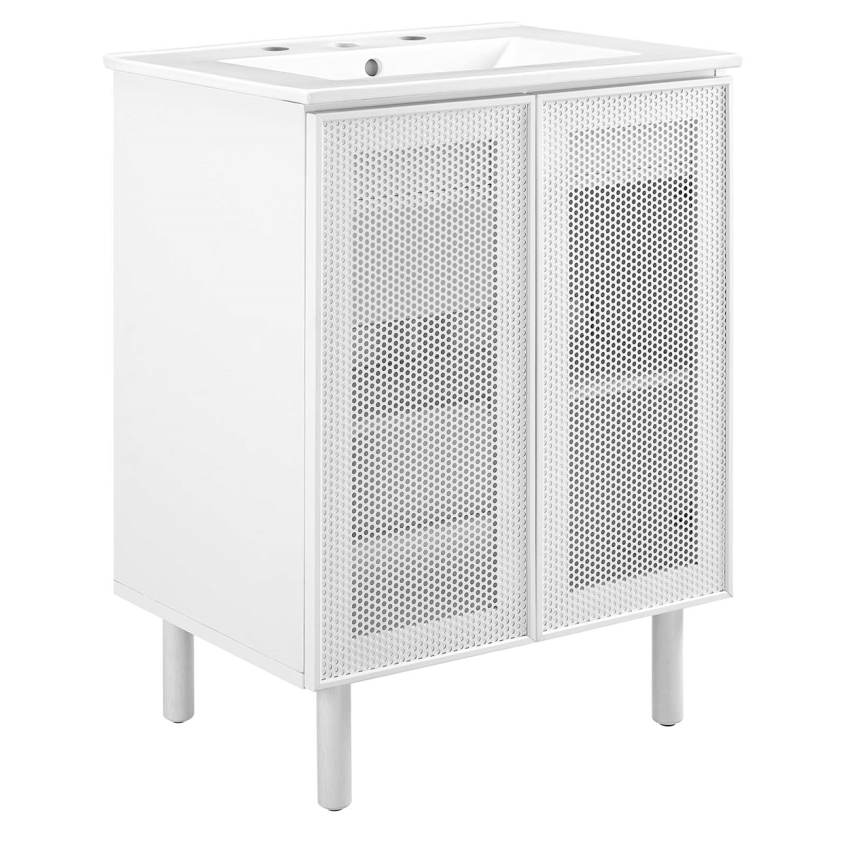 EEI-6677-WHI-WHI 24 in. Calla Perforated Metal Bathroom Vanity, White