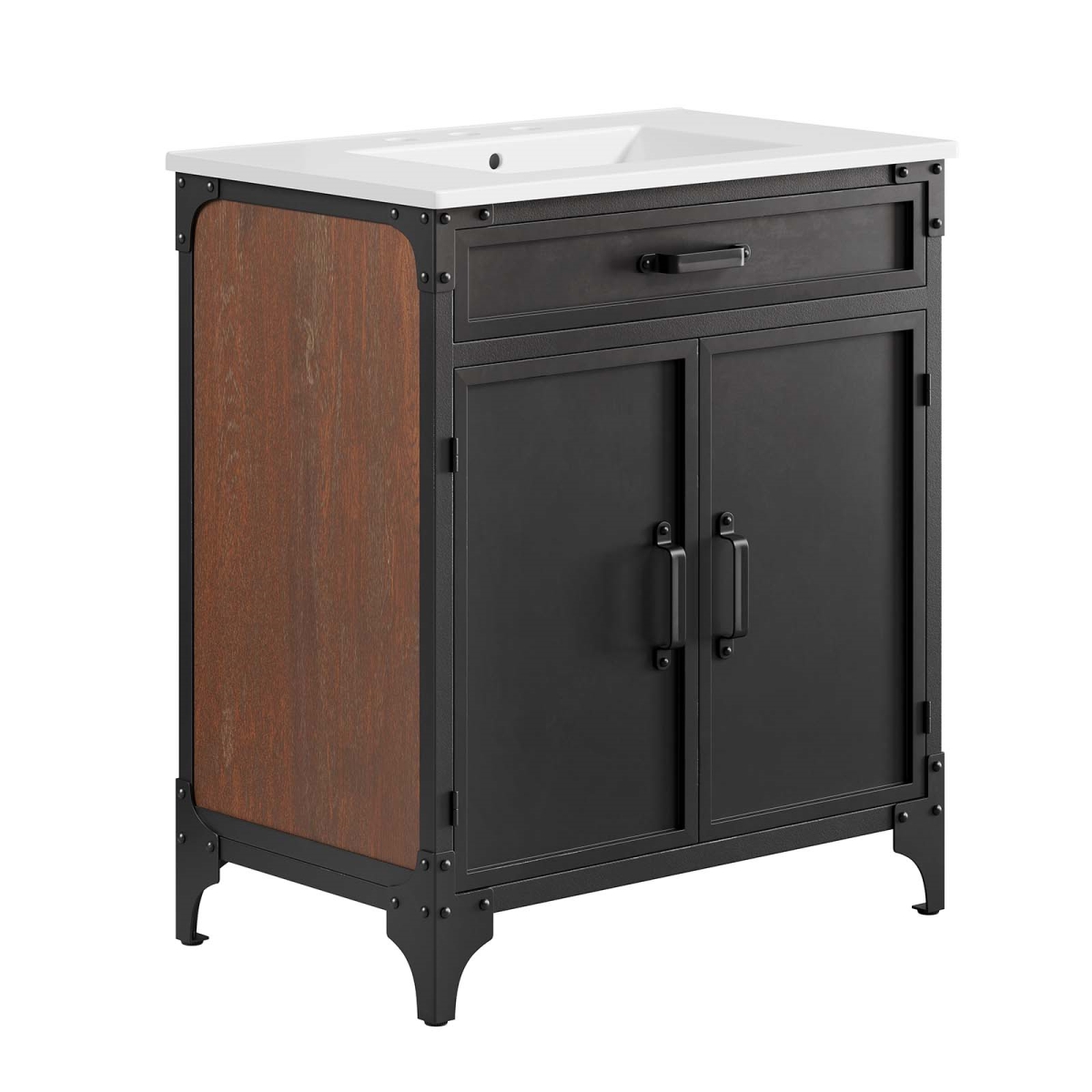 EEI-6415-WHI-BLK 30 in. Steamforge Bathroom Vanity, White & Black