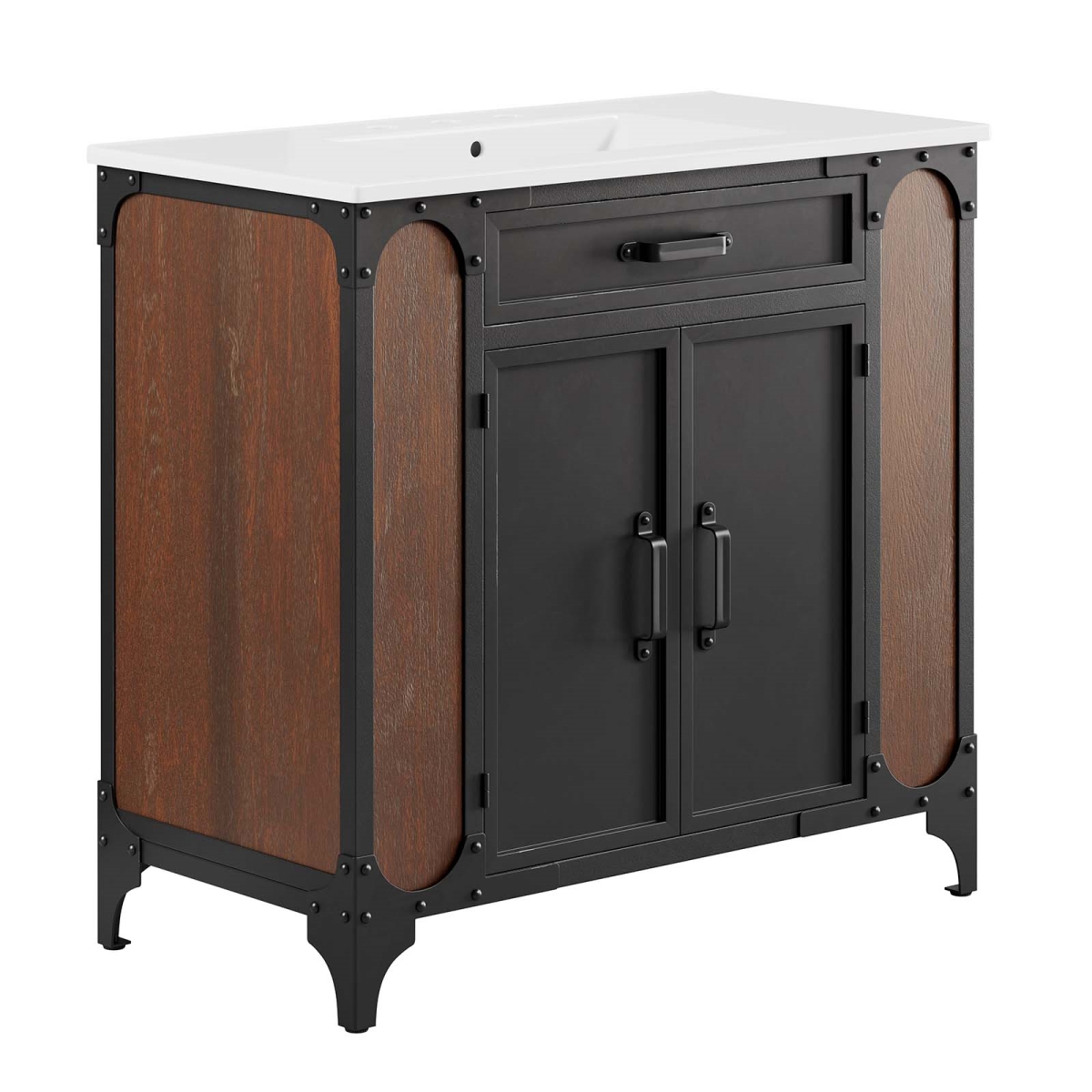 EEI-6417-WHI-BLK 36 in. Steamforge Bathroom Vanity, White & Black
