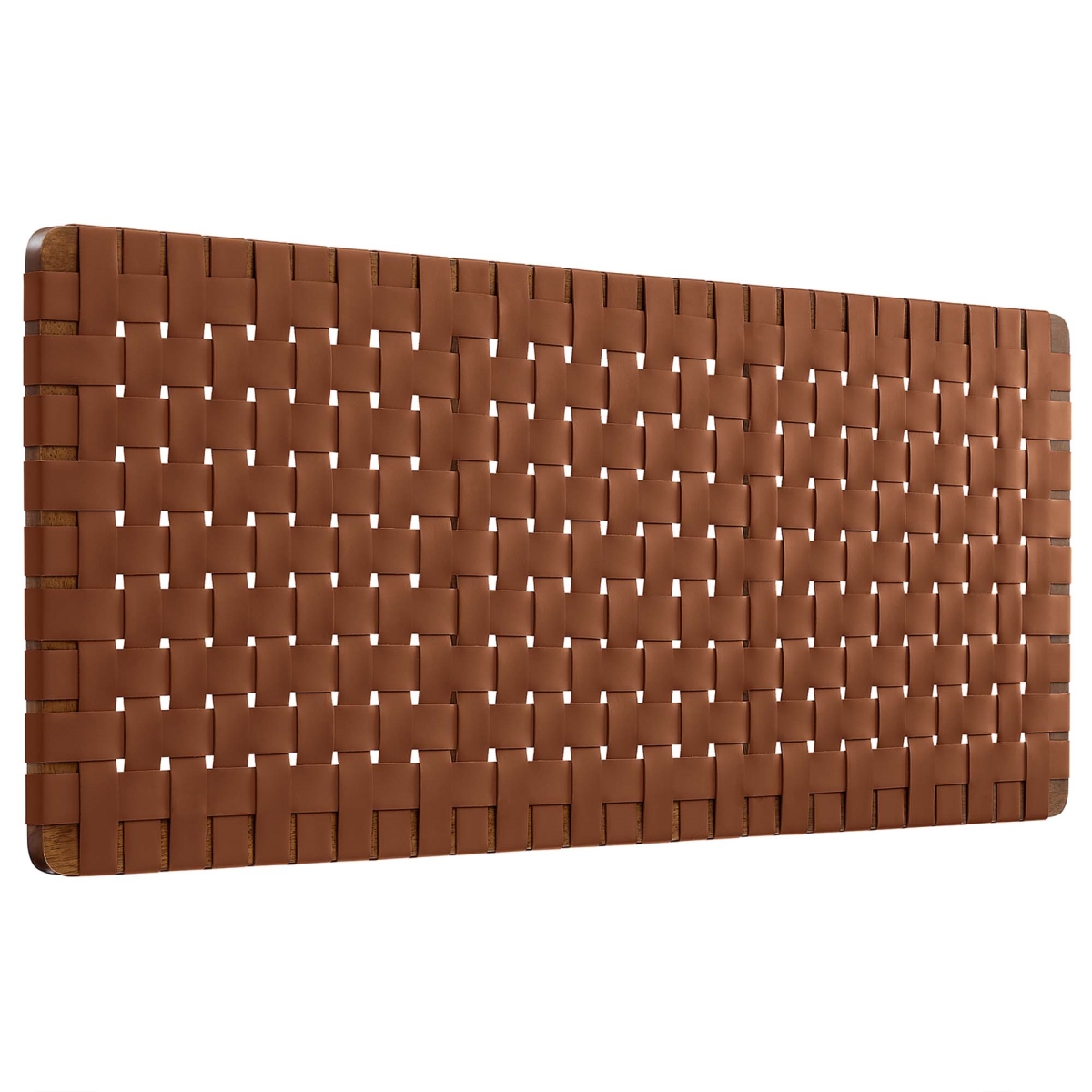 MOD-7124-WAL-BRN Sparta Wall Mount Vegan Leather Weave Headboard, Walnut Brown - Queen Size