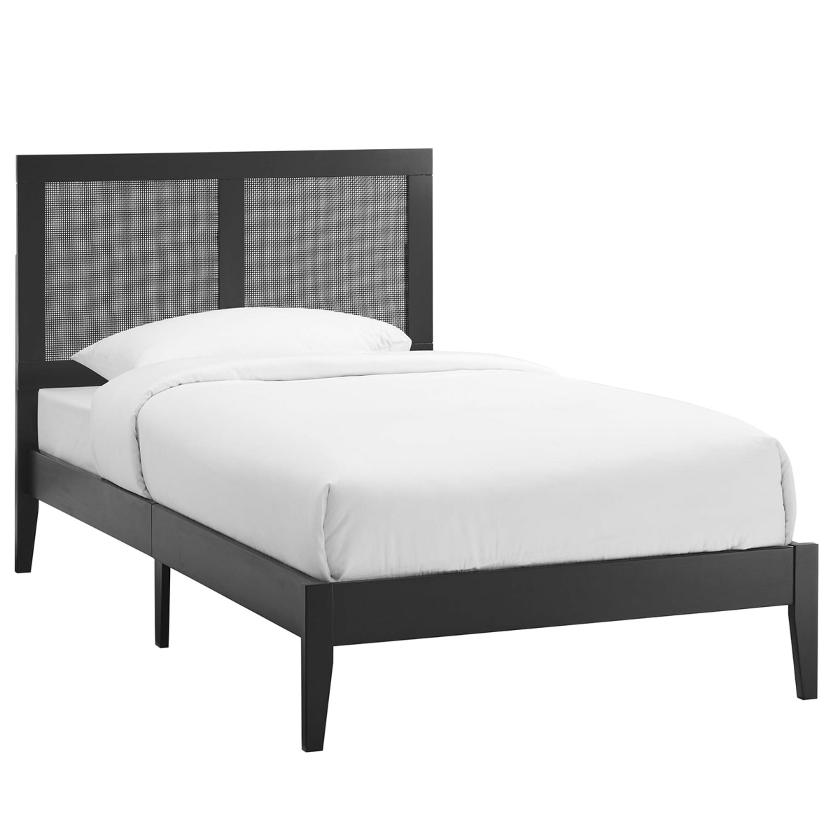 MOD-7152-BLK Sirocco Rattan & Wood Platform Bed, Black - Twin Size