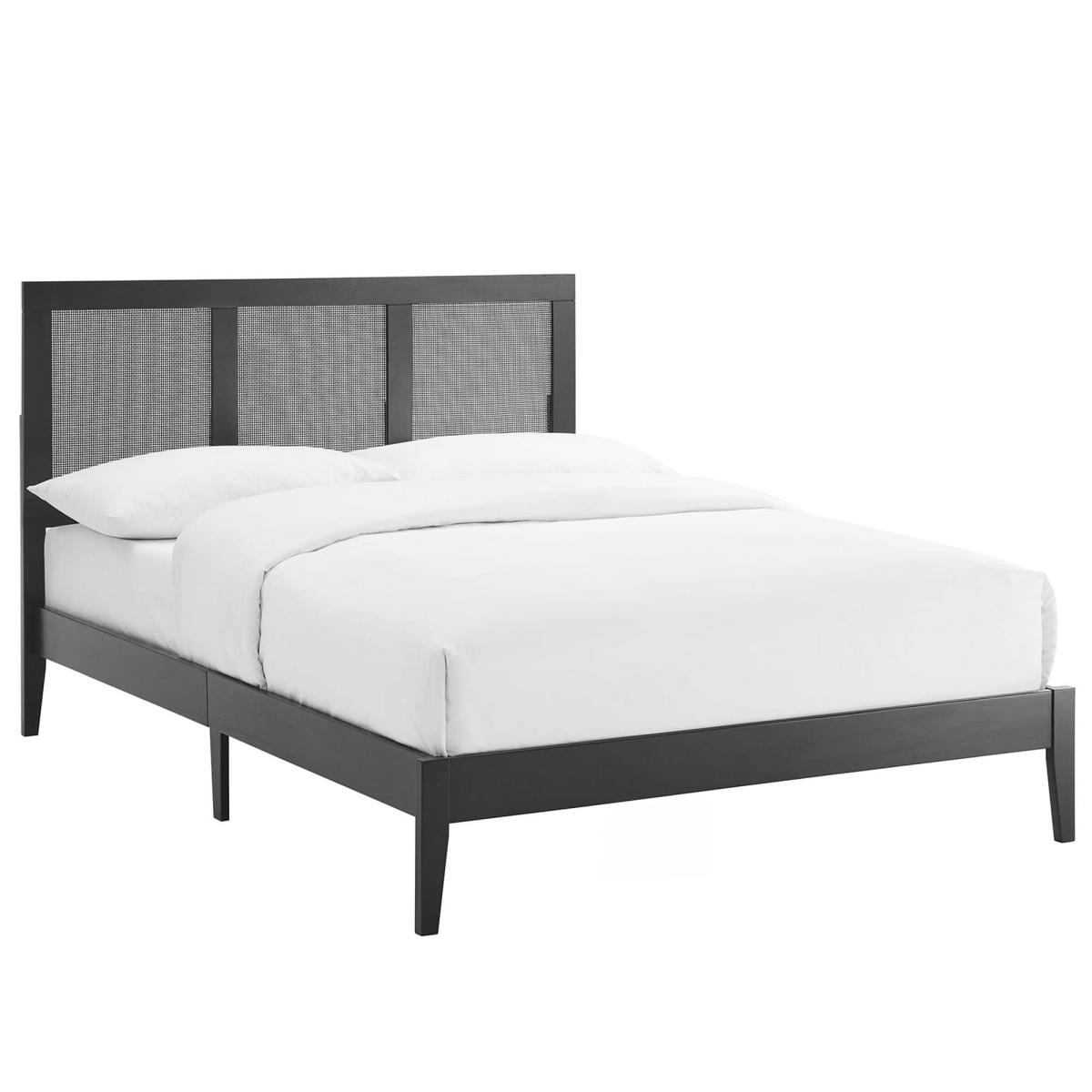 MOD-7153-BLK Sirocco Rattan & Wood Platform Bed, Black - Full Size