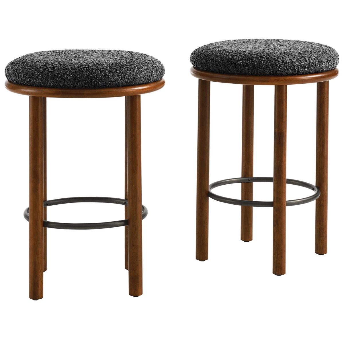 EEI-6818-WAL-CHA Fable Boucle Fabric Counter Stools, Walnut Charcoal - Set of 2