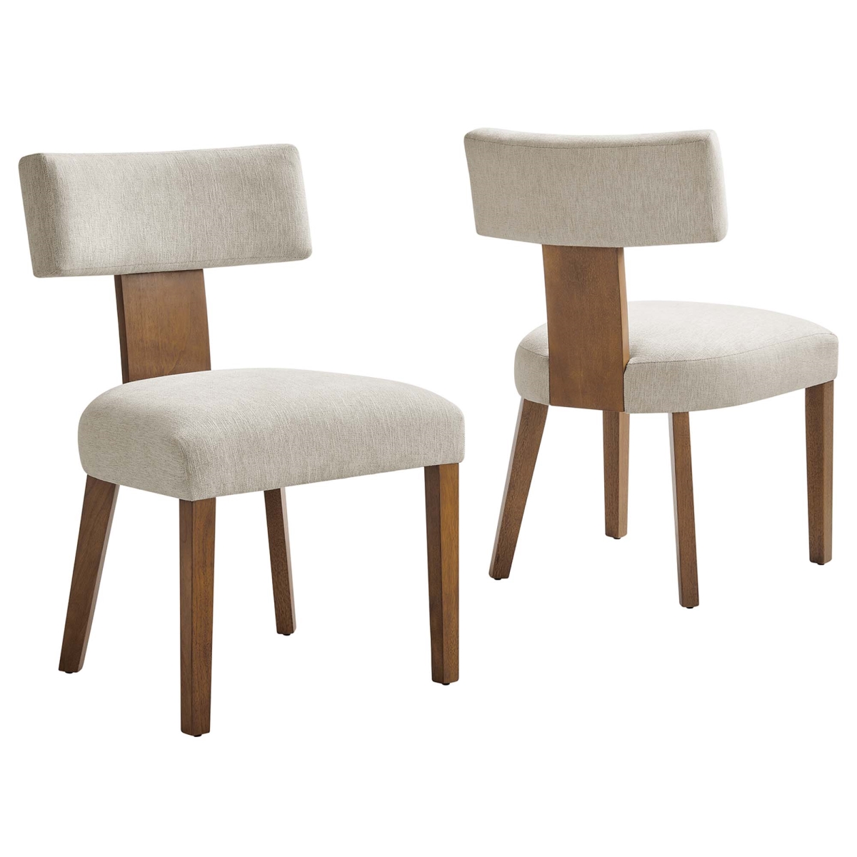EEI-6777-HEI-DBR Nalani Fabric Upholstered Dining Chairs, Heathered Weave Ivory Deep Brown - Set of 2