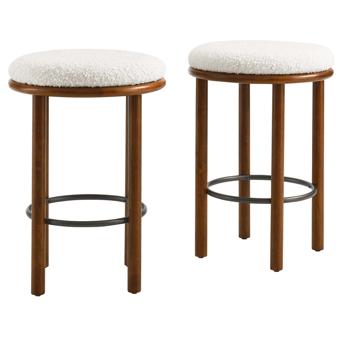 EEI-6818-WAL-IVO Fable Boucle Fabric Counter Stools, Walnut Ivory - Set of 2