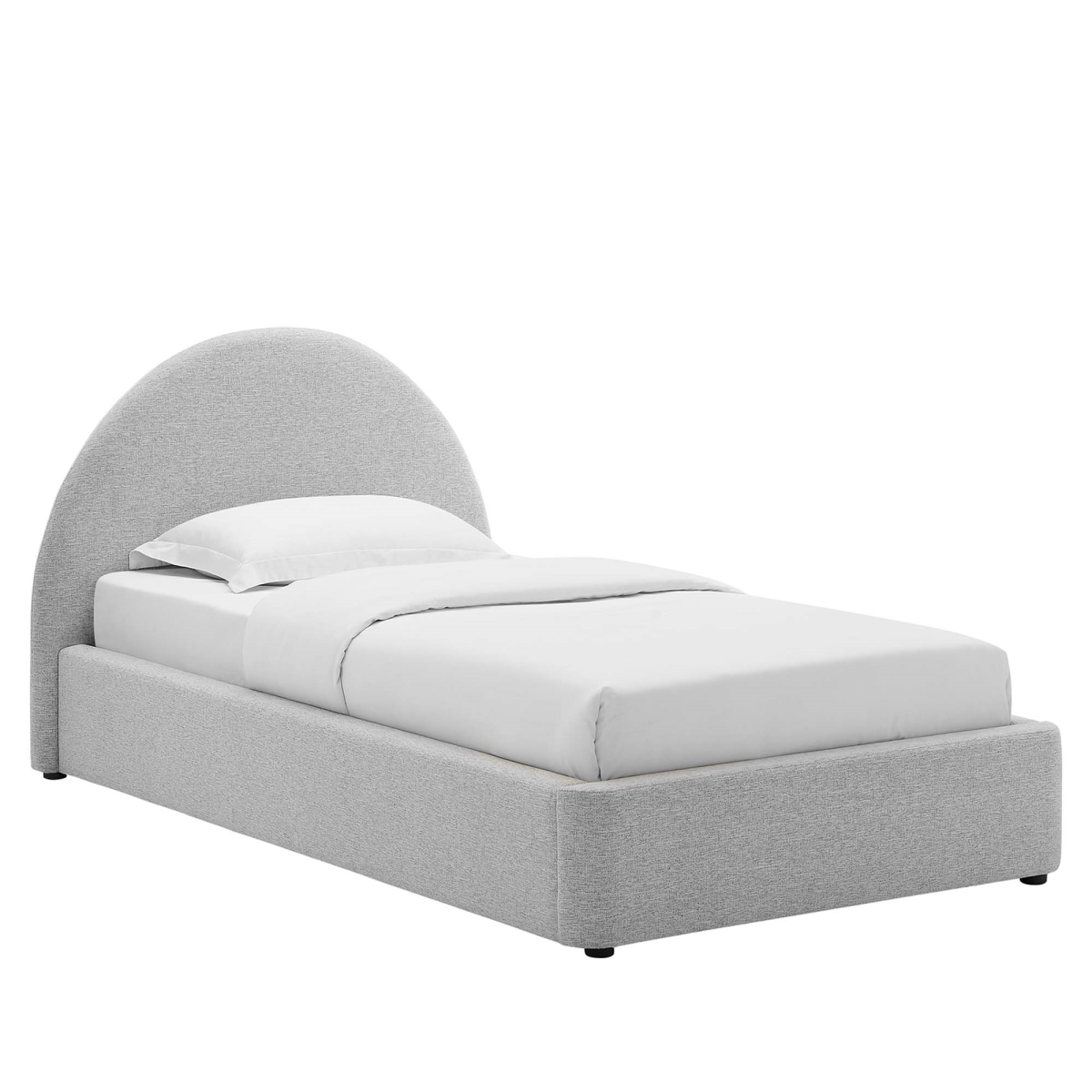 MOD-7128-HLG Resort Upholstered Round Platform Bed, Heathered Weave Light Gray - Twin Size